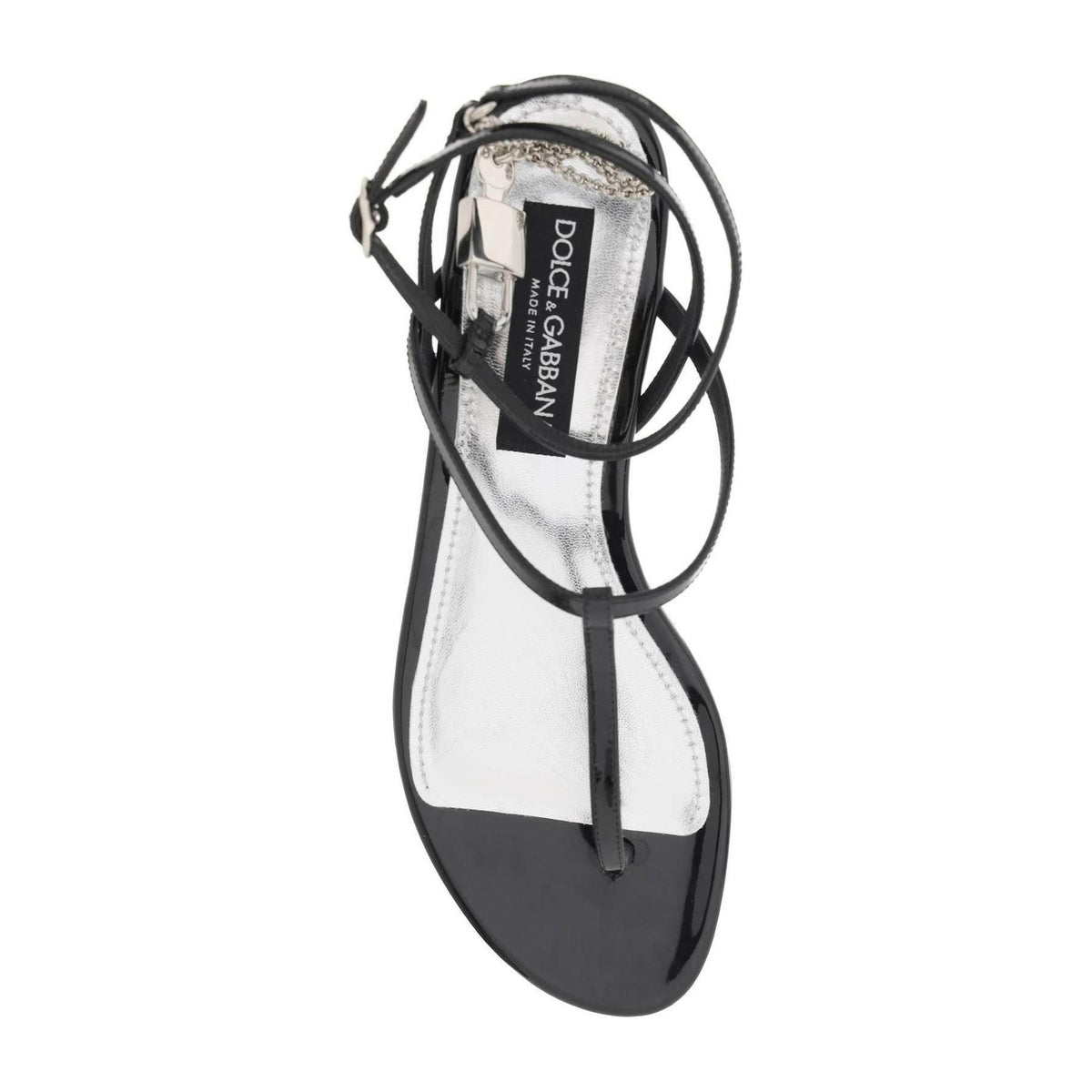 DOLCE & GABBANA - Patent Leather Thong Sandals With Padlock - JOHN JULIA