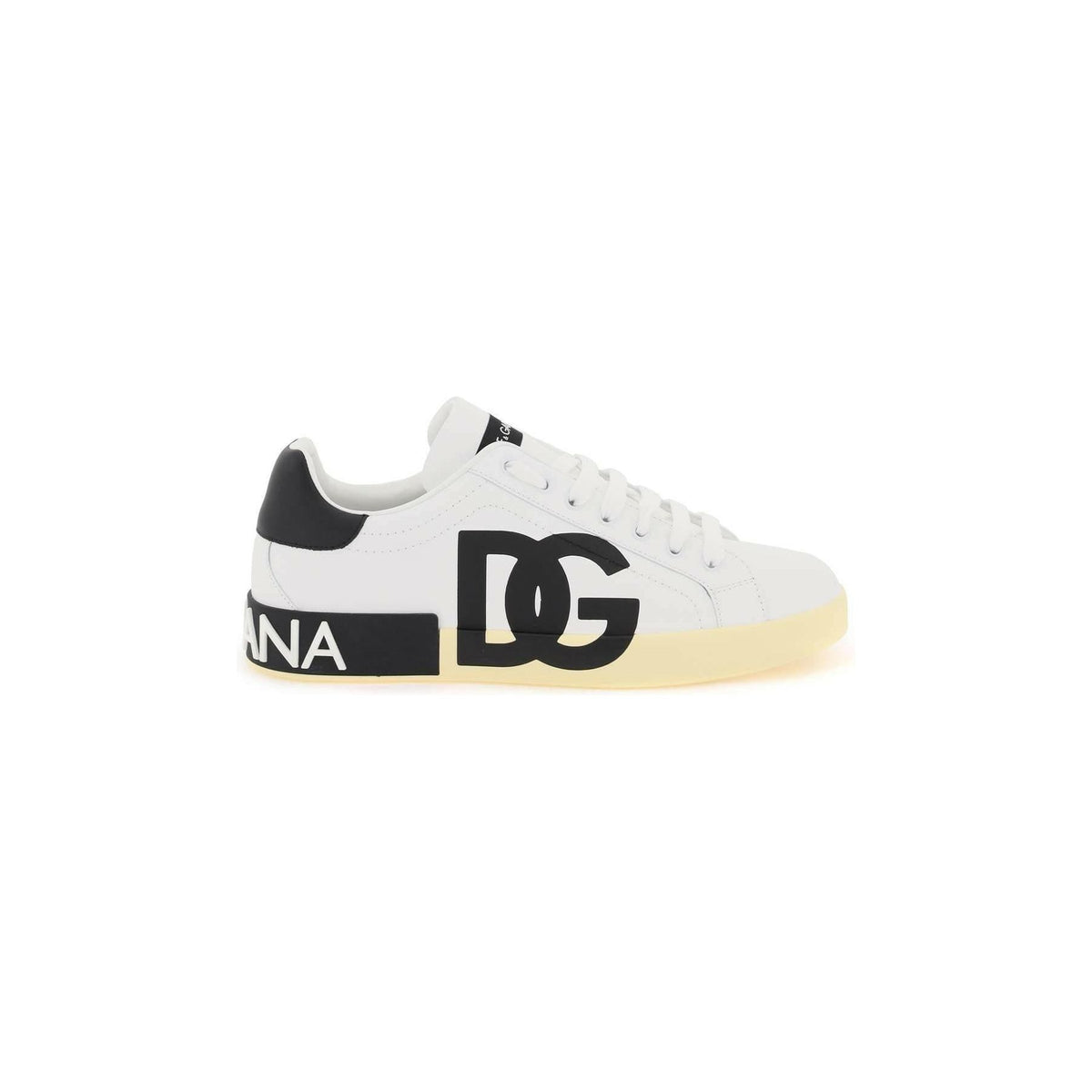 DOLCE & GABBANA - White and Black DG Logo Portofino Calfskin Sneakers - JOHN JULIA