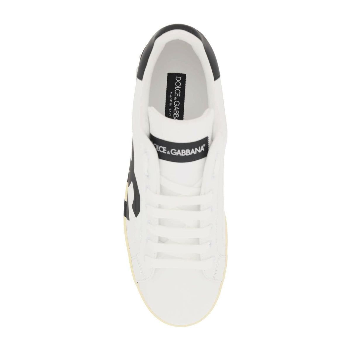 DOLCE & GABBANA - White and Black DG Logo Portofino Calfskin Sneakers - JOHN JULIA