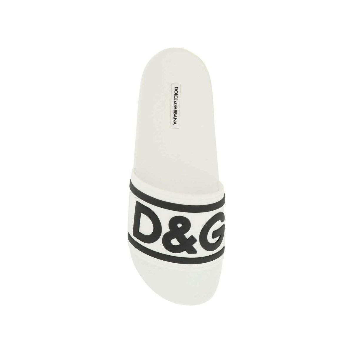 DOLCE & GABBANA - White and Black Rubber DG Logo Pool Slides - JOHN JULIA