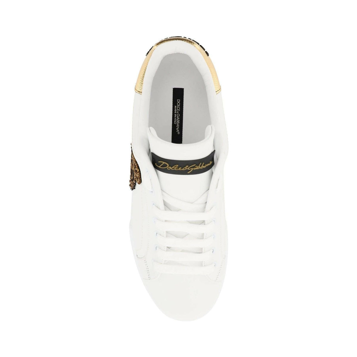 DOLCE & GABBANA - White Oro Scuro Portofino Leather Sneakers With Logo Patch - JOHN JULIA