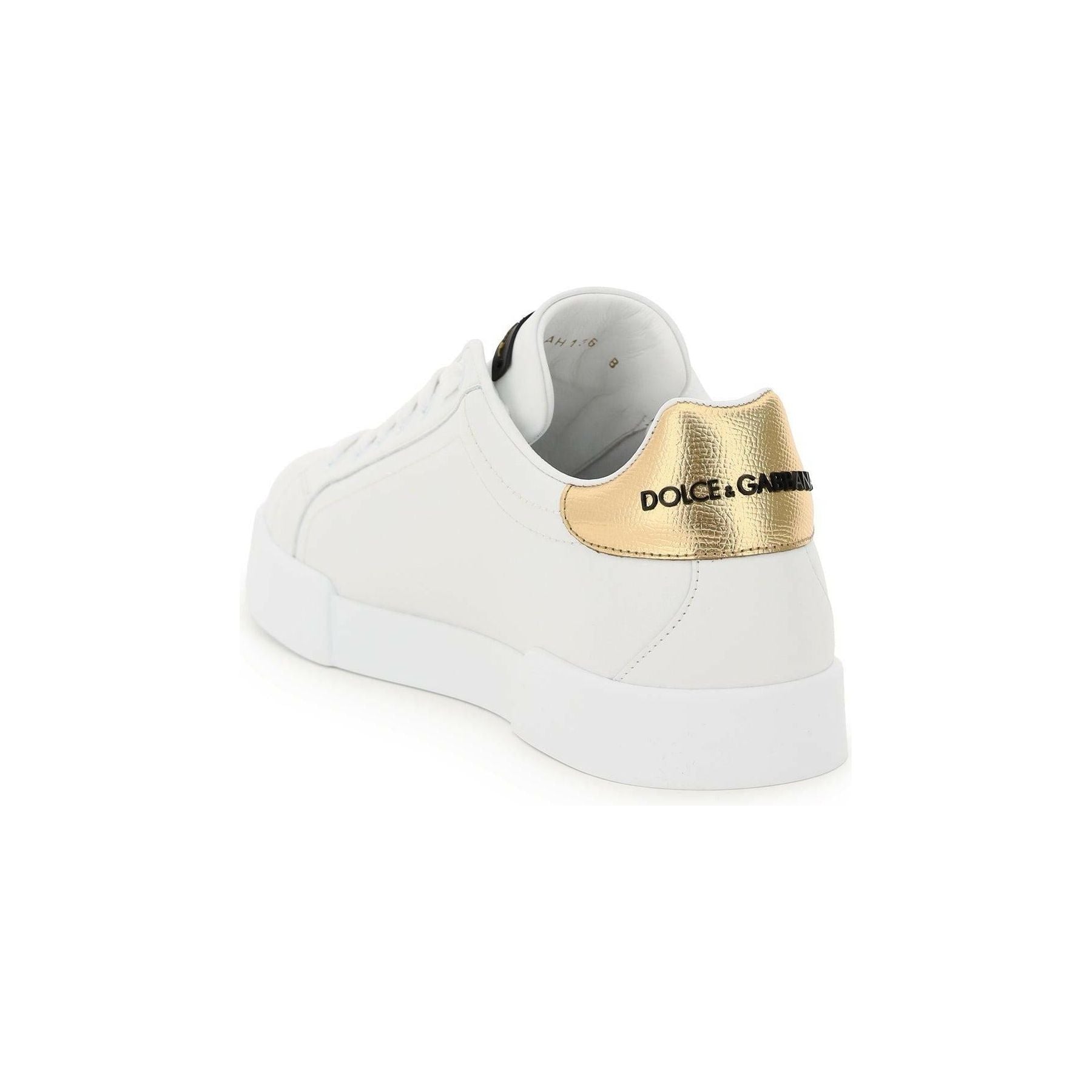 White Oro Scuro Portofino Leather Sneakers With Logo Patch DOLCE & GABBANA JOHN JULIA.