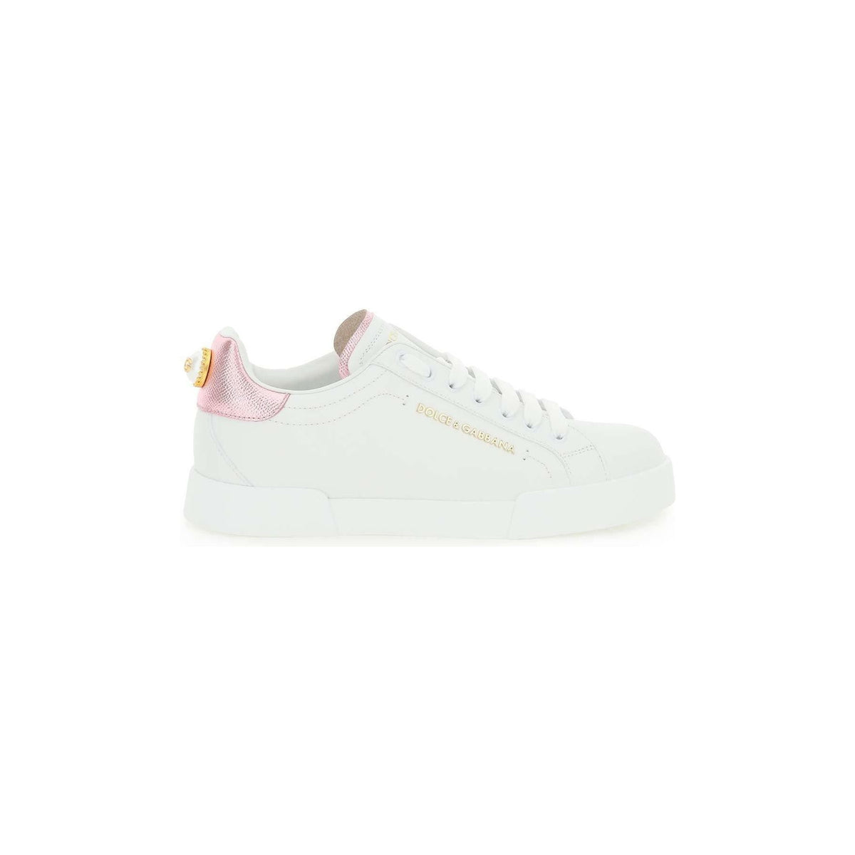 DOLCE & GABBANA - White Rose Portofino Leather Sneakers With Pearl - JOHN JULIA