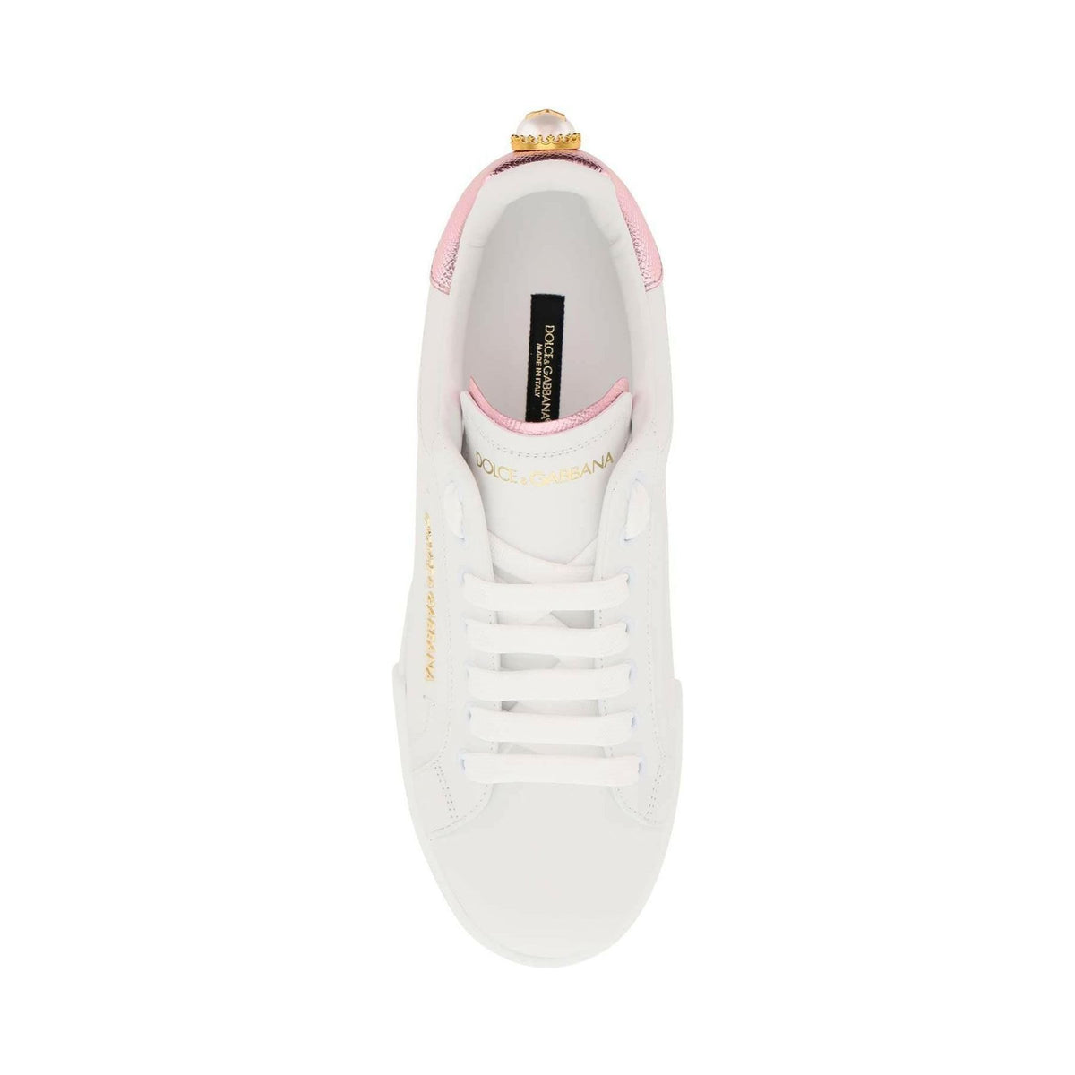 DOLCE & GABBANA - White Rose Portofino Leather Sneakers With Pearl - JOHN JULIA