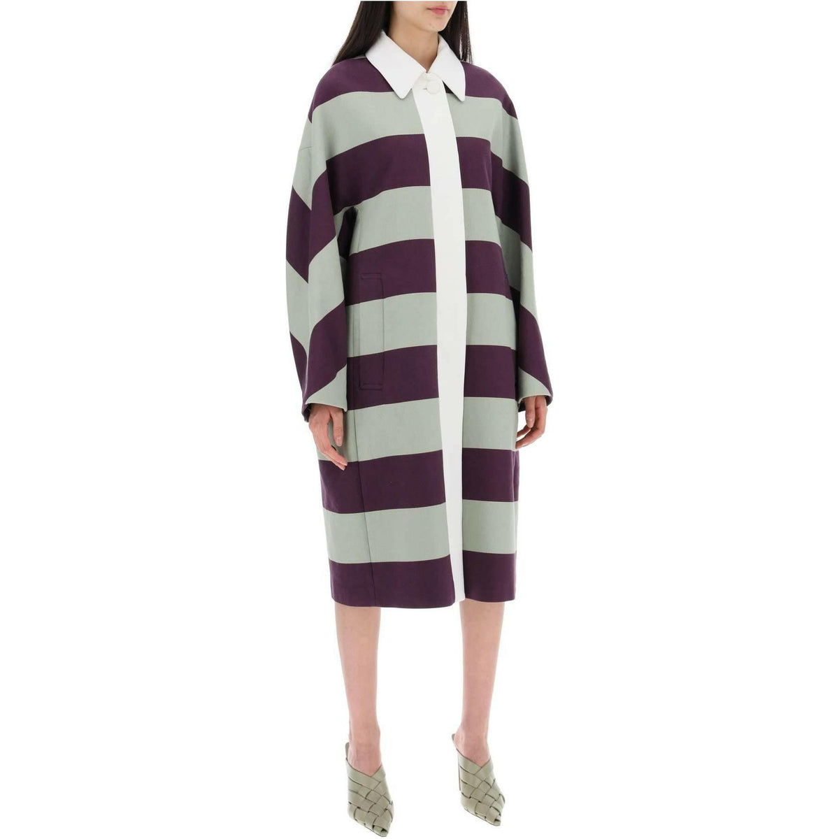 DRIES VAN NOTEN - Auber Oversized Striped Cotton Kimono Coat with Contrast Collar - JOHN JULIA