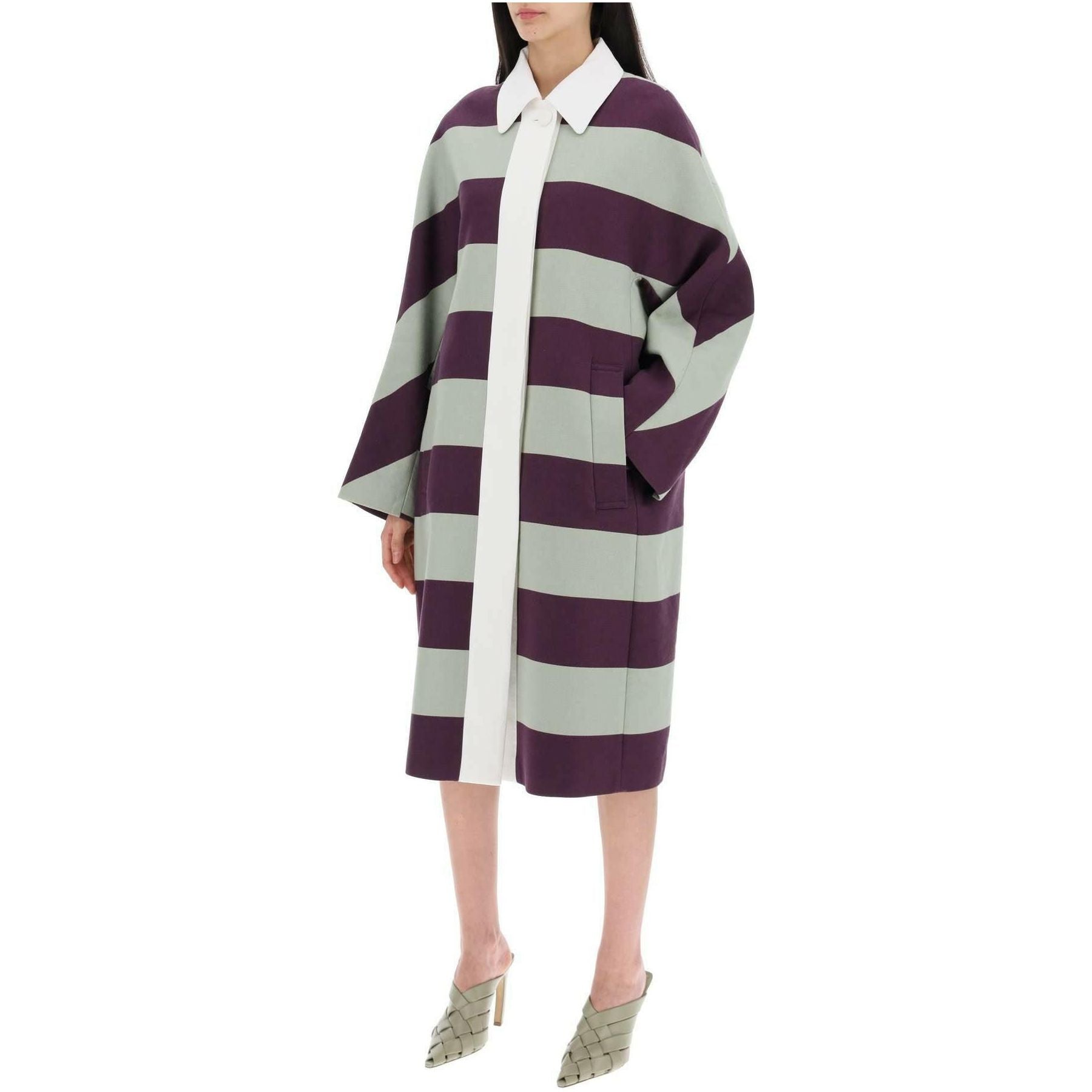 Auber Oversized Striped Cotton Kimono Coat with Contrast Collar DRIES VAN NOTEN JOHN JULIA.