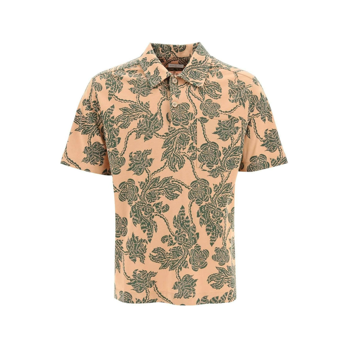 DRIES VAN NOTEN - Camel 'Helder' Floral Print Cotton Polo Shirt - JOHN JULIA