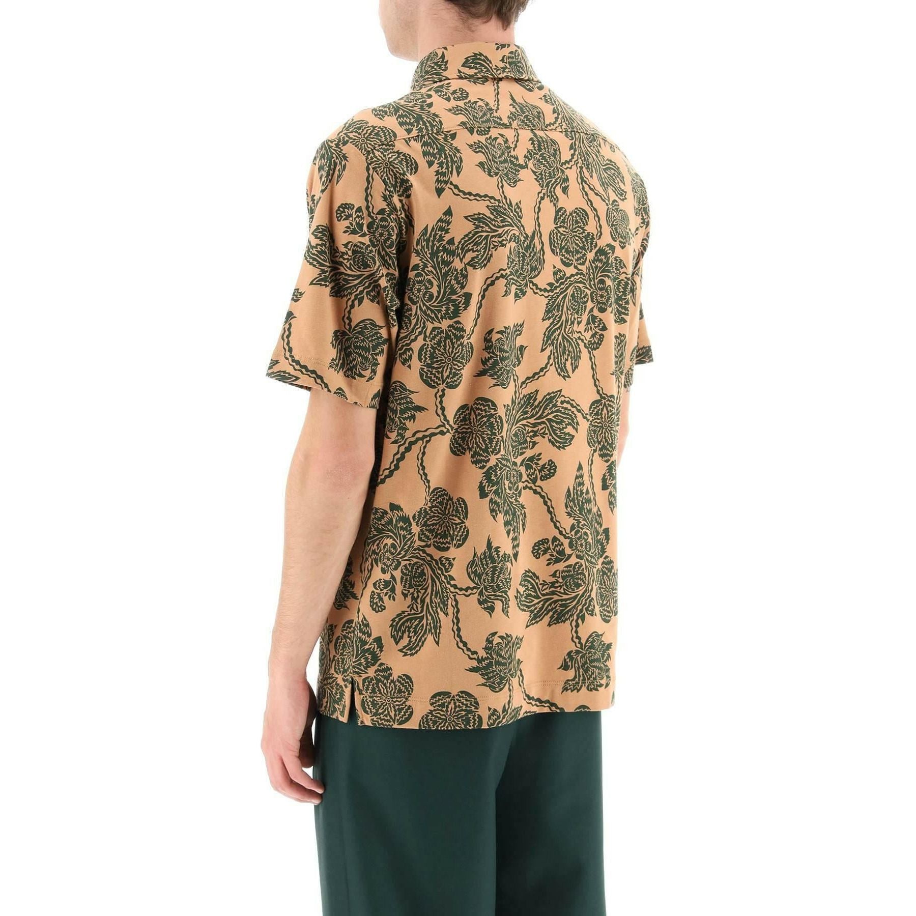 Camel 'Helder' Floral Print Cotton Polo Shirt DRIES VAN NOTEN JOHN JULIA.