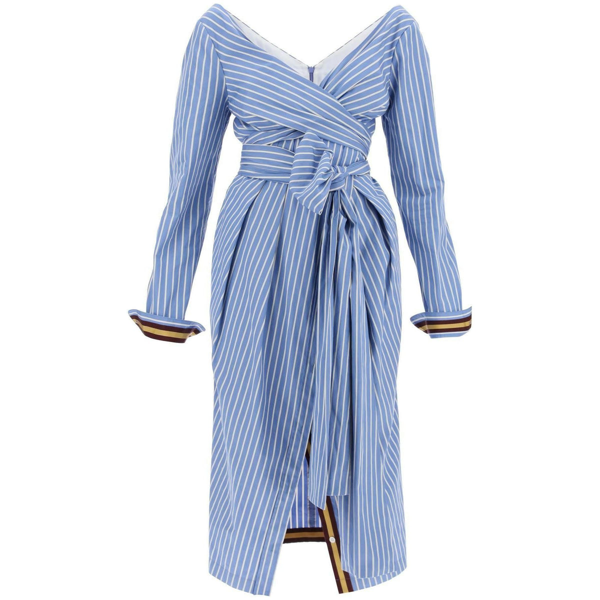 DRIES VAN NOTEN - Light Blue Dolada Striped Wrap Cotton Poplin Dress - JOHN JULIA