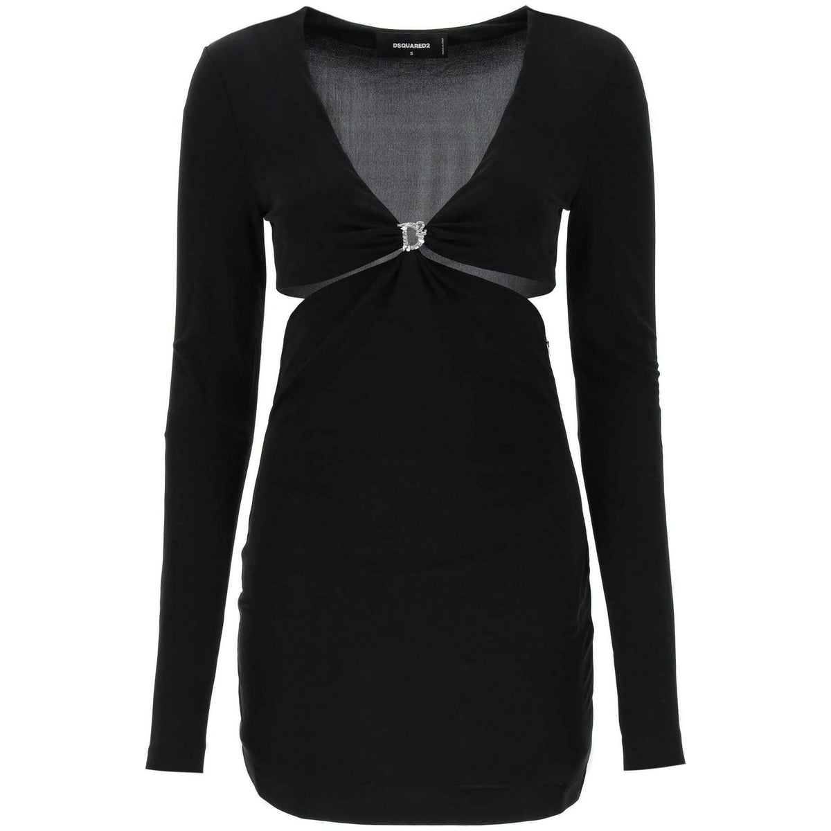 DSQUARED2 - Black Cut-Out Jersey Embellished Long-Sleeve Mini Dress - JOHN JULIA