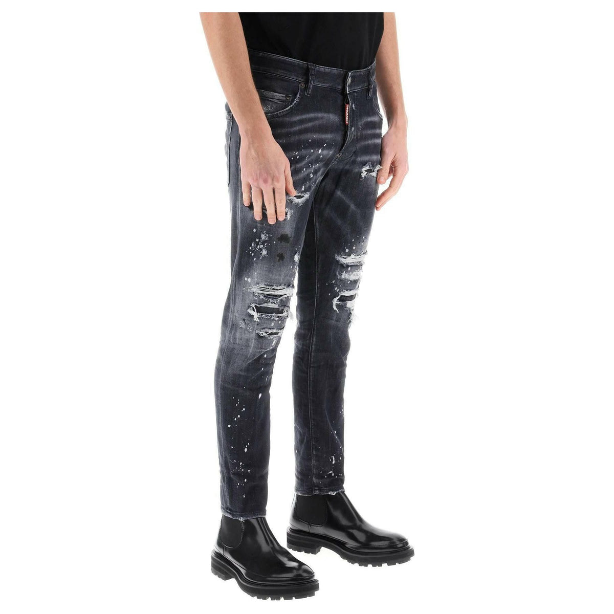 DSQUARED2 - Black Diamond & Studs Wash Cotton Skater Jeans - JOHN JULIA