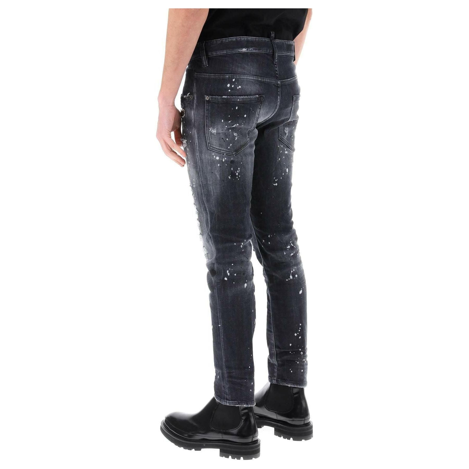 Black Diamond & Studs Wash Cotton Skater Jeans DSQUARED2 JOHN JULIA.