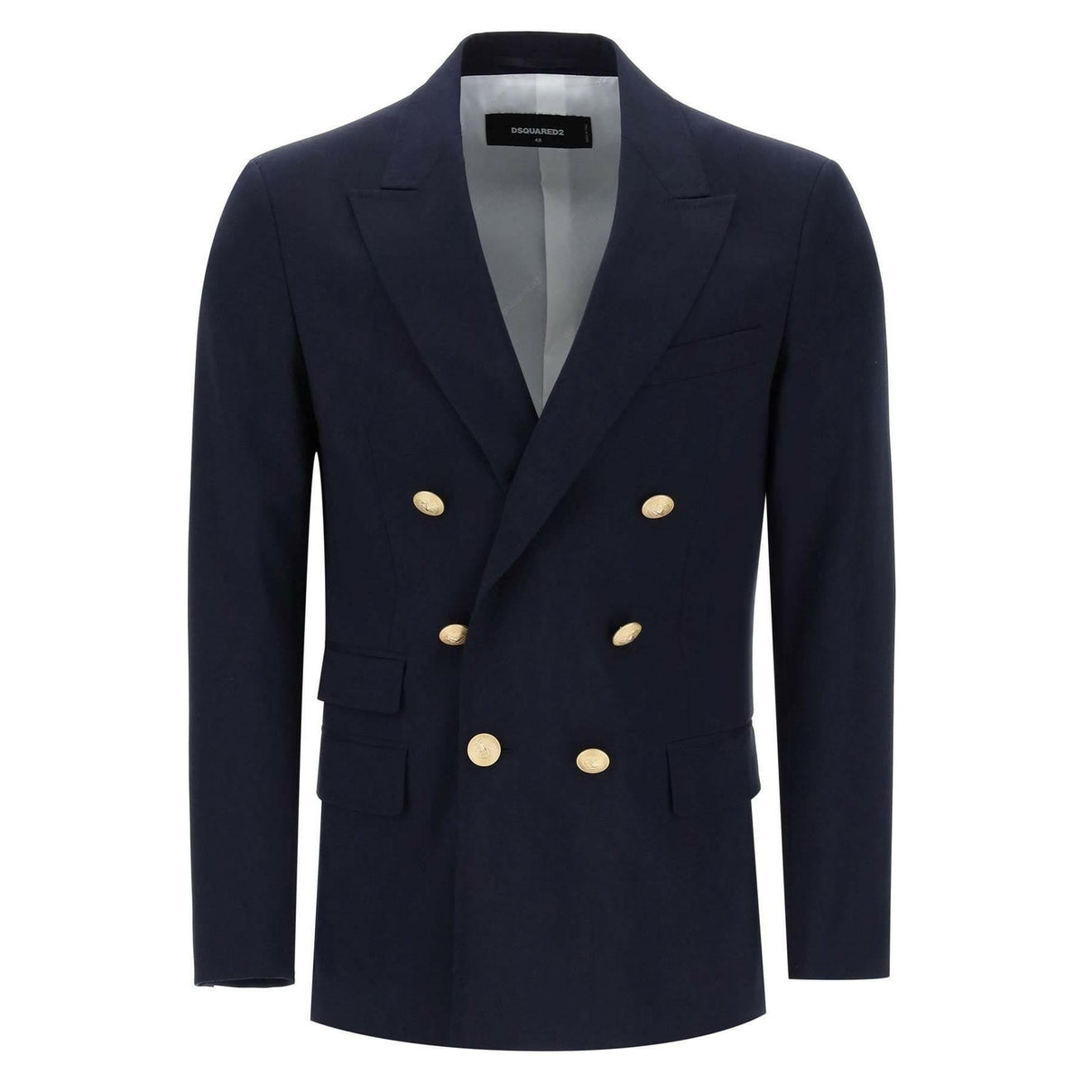 DSQUARED2 - Navy Blue Wool Palm Beach Double-Breasted Jacket With Gold Buttons - JOHN JULIA