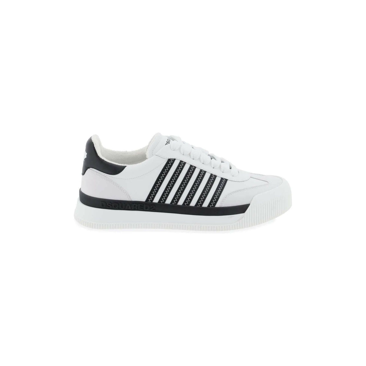 White Black Leather New Jersey Sneakers With Contrasting Stripes DSQUARED2 JOHN JULIA.