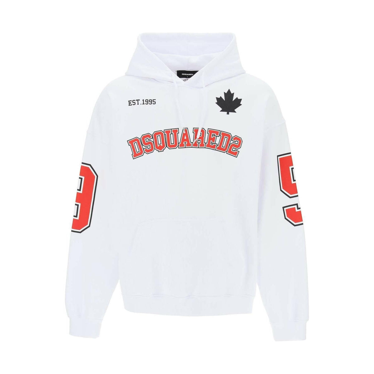 DSQUARED2 - White Hooded Caten 64 Cotton Sweatshirt With Numerical Prints - JOHN JULIA