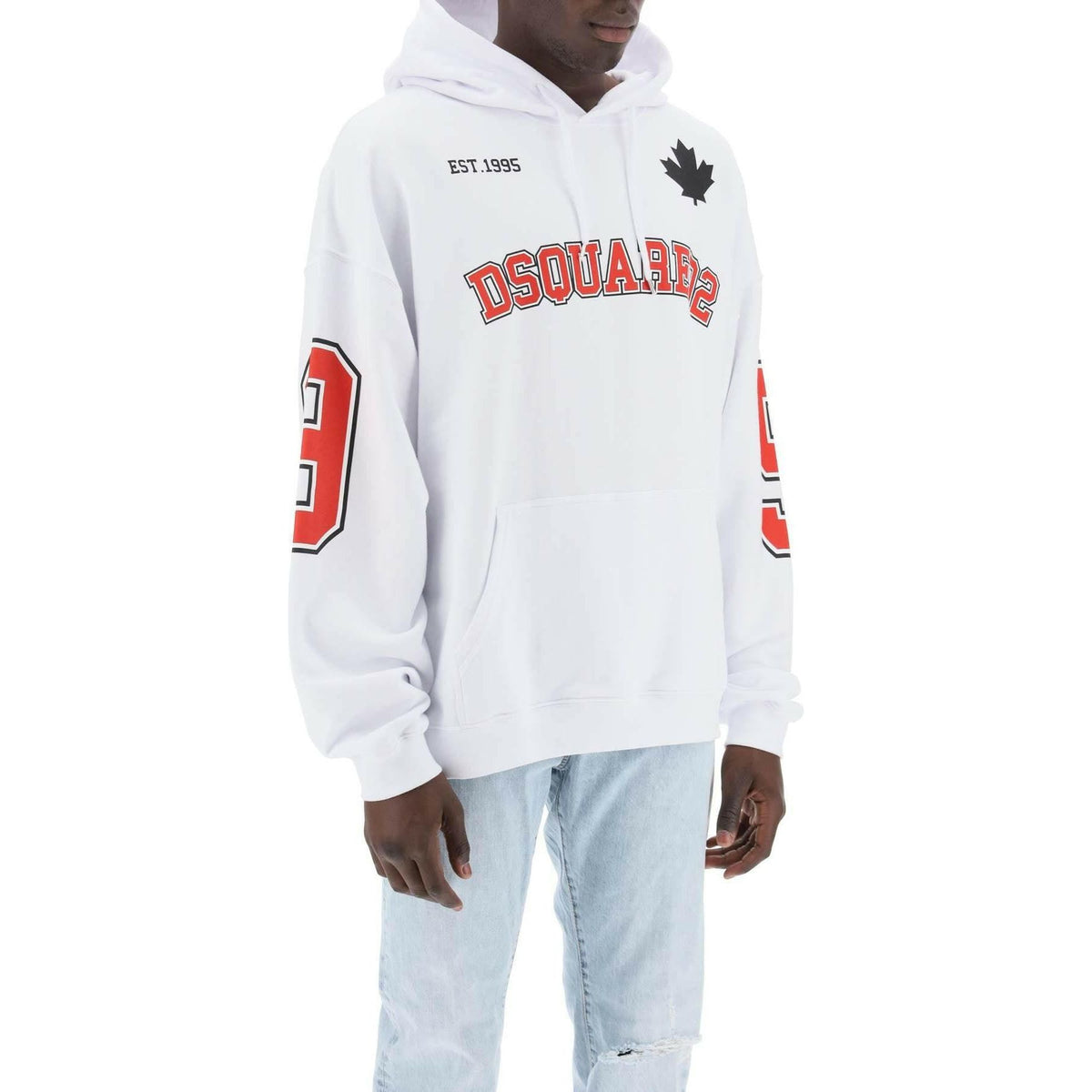 DSQUARED2 - White Hooded Caten 64 Cotton Sweatshirt With Numerical Prints - JOHN JULIA