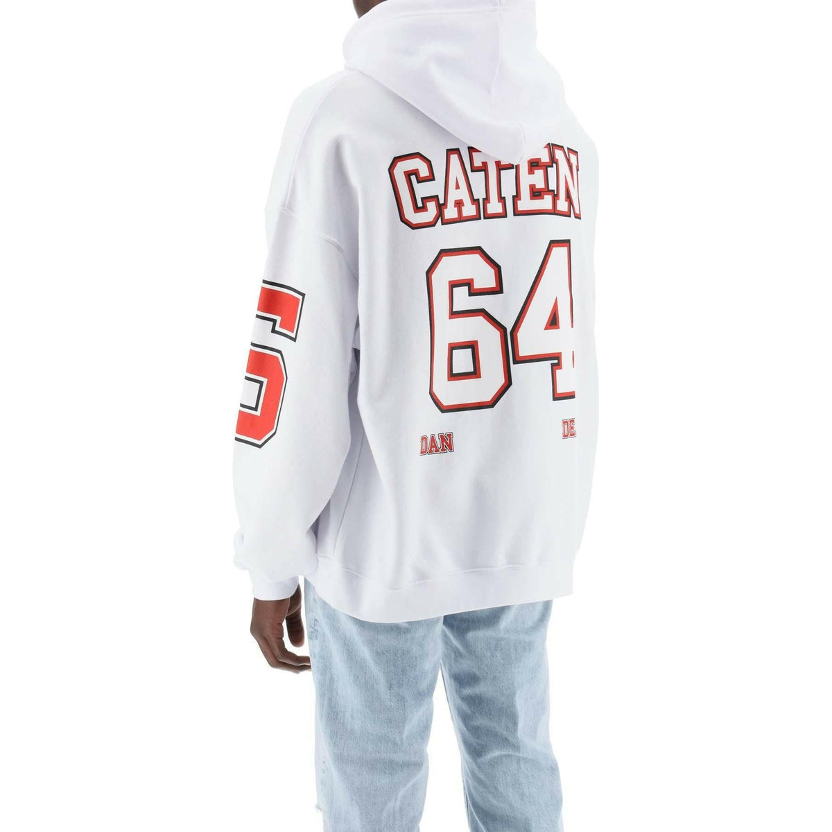 White Hooded Caten 64 Cotton Sweatshirt With Numerical Prints DSQUARED2 JOHN JULIA.