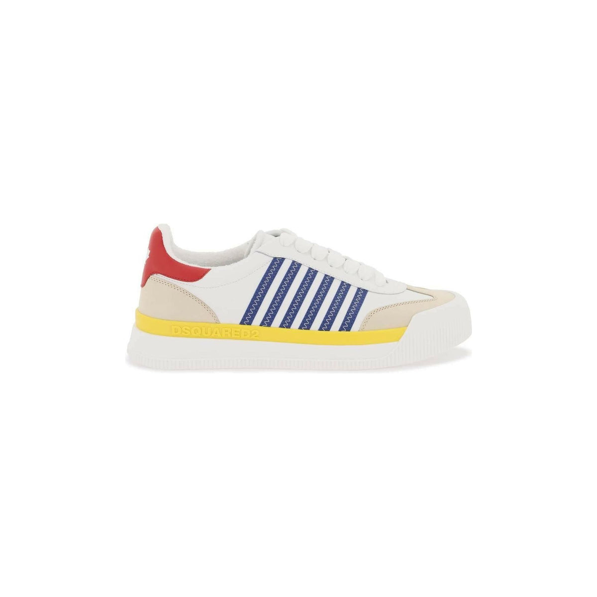 DSQUARED2 - White Yellow Blue New Jersey Leather Sneakers With Canadian Leaf Detail - JOHN JULIA