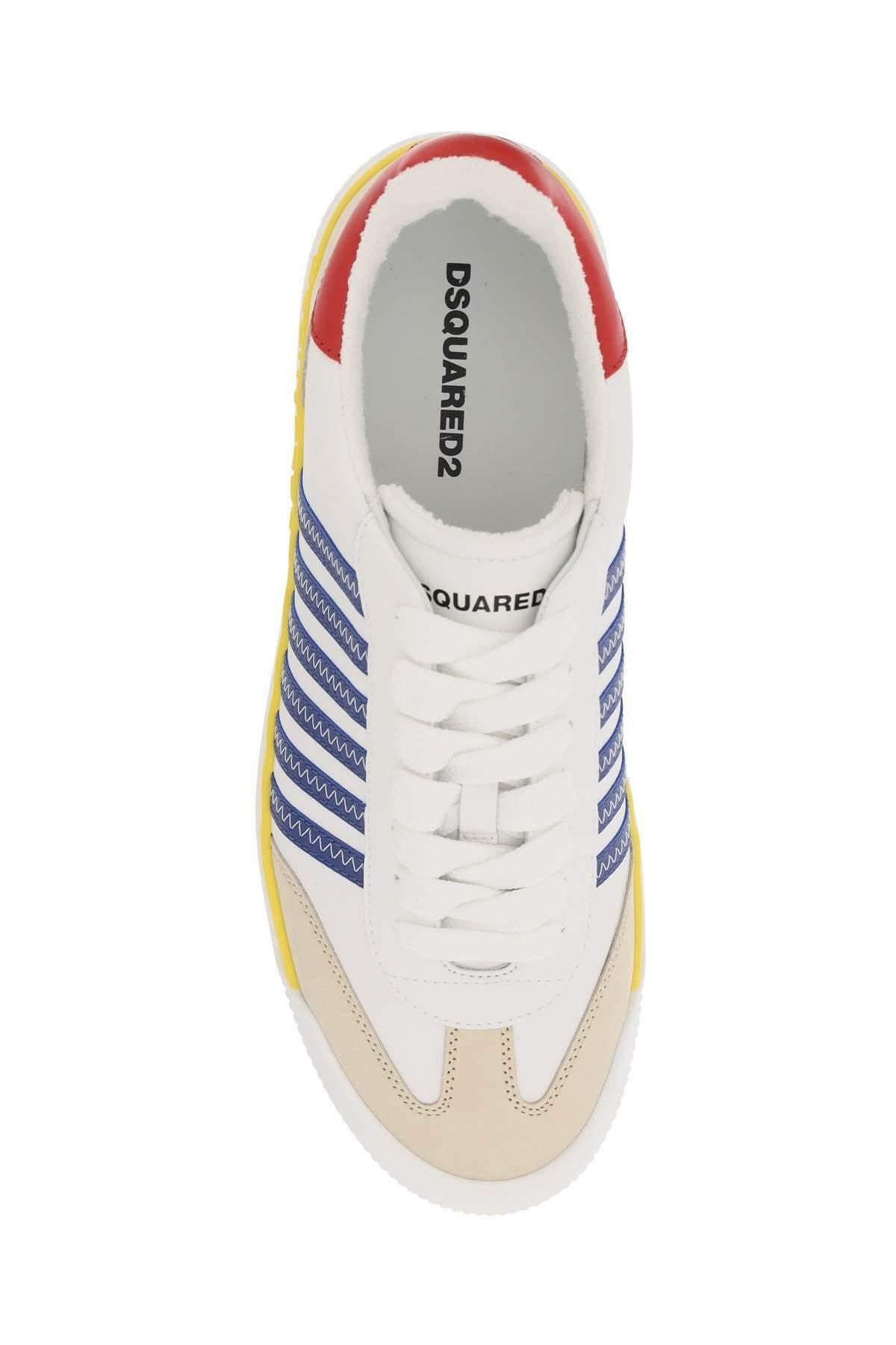 White Yellow Blue New Jersey Leather Sneakers With Canadian Leaf Detail DSQUARED2 JOHN JULIA.