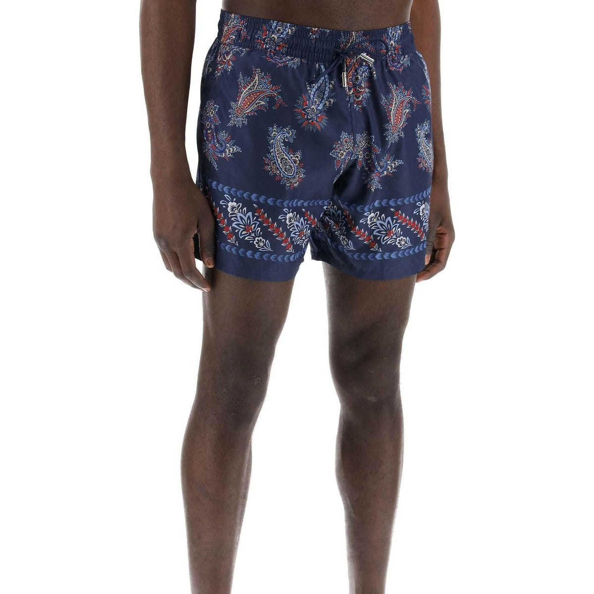 ETRO - Navy Blue Paisley Foliage Print Swim Shorts - JOHN JULIA