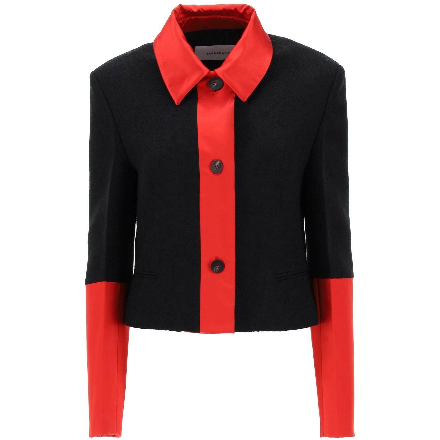 Black and Red Silk Trim Tweed Jacket FERRAGAMO JOHN JULIA.