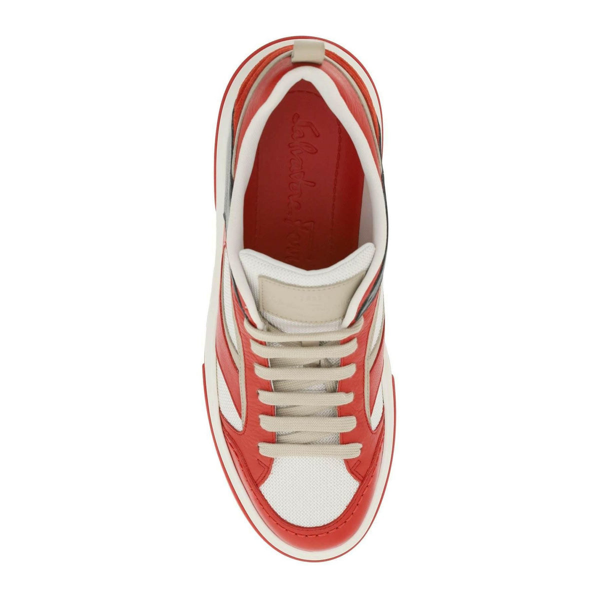 Flame Red and White Dennis Leather Sneakers FERRAGAMO JOHN JULIA.