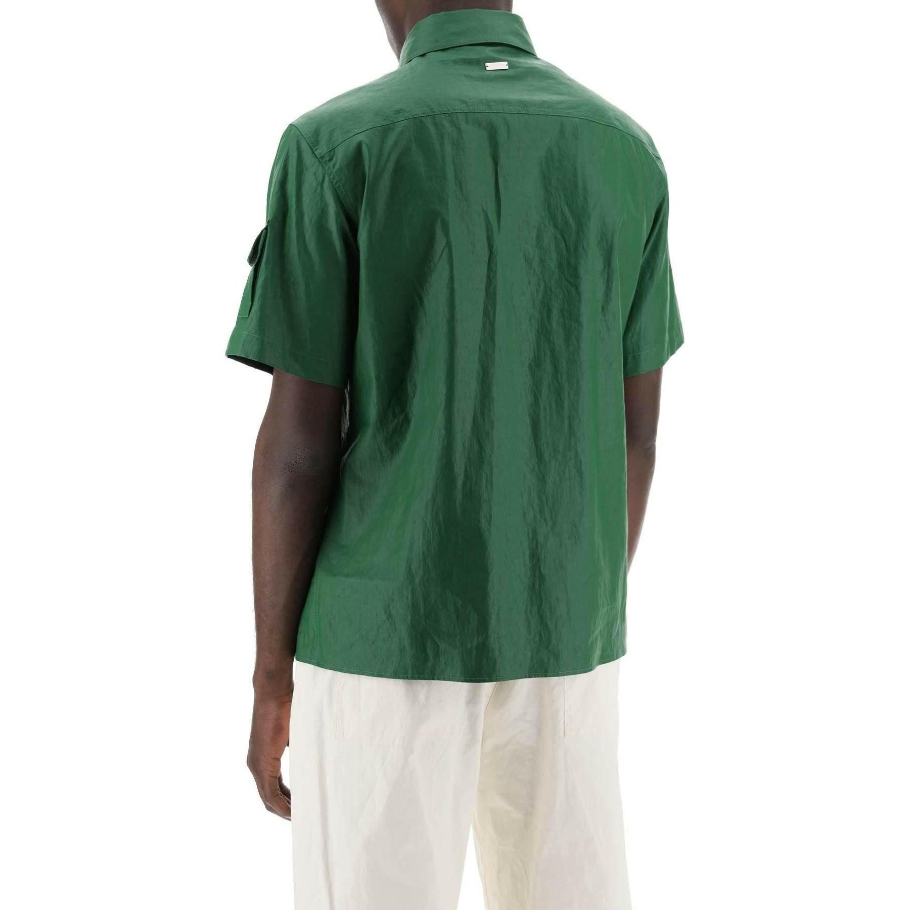 Forest Green Coated Linen Short-Sleeve Shirt FERRAGAMO JOHN JULIA.