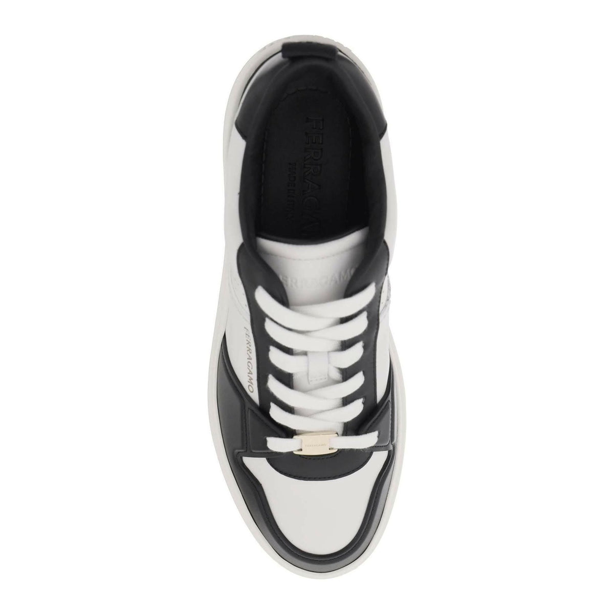FERRAGAMO - White and Black Two-Tone Leather Sneakers - JOHN JULIA