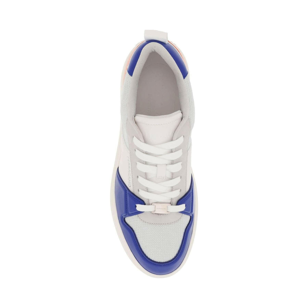 FERRAGAMO - White, Grey and Lapis Lazuli Low Cut Sneakers - JOHN JULIA