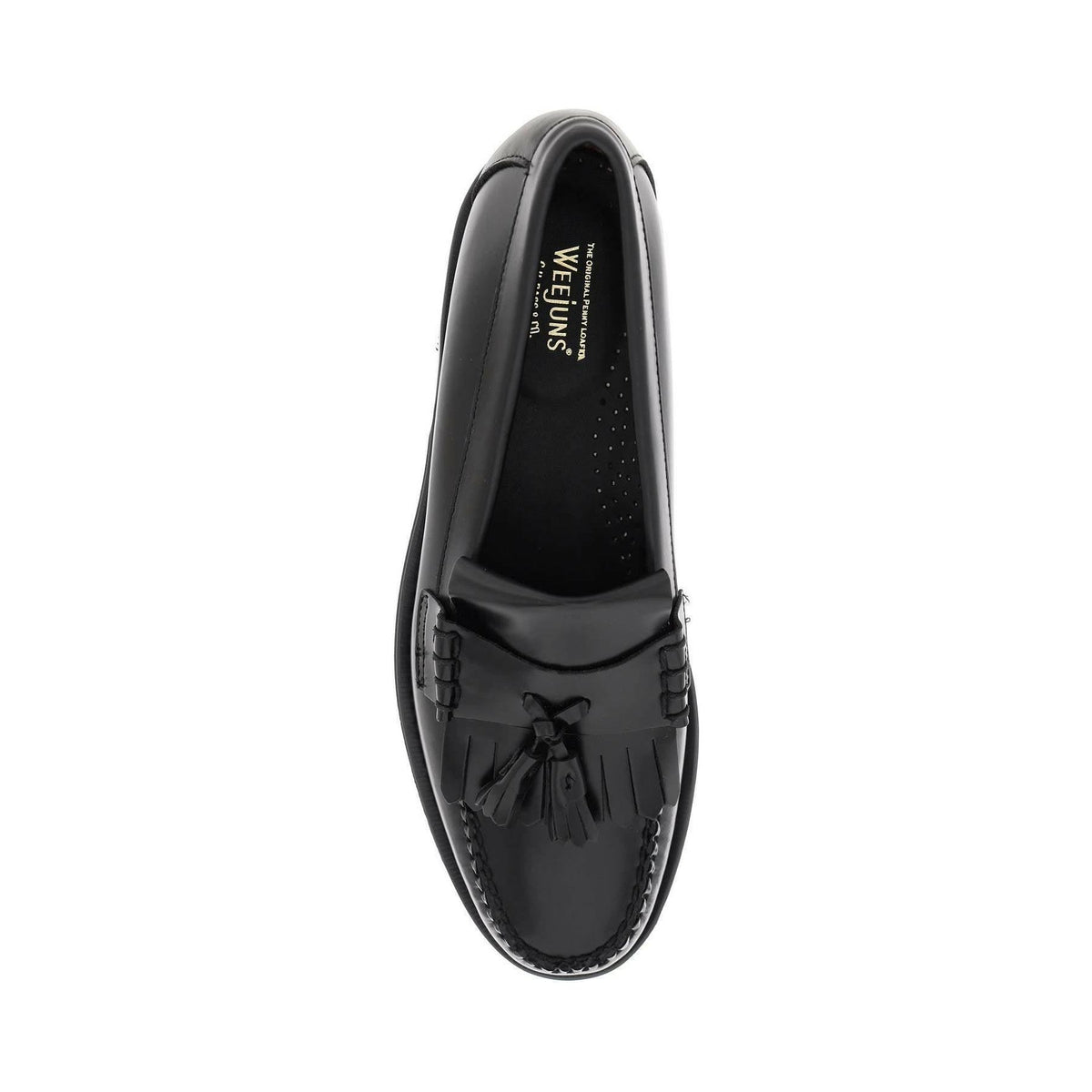 Black Leather Esther Kiltie Weejuns Loafers With Tassels G.H. BASS JOHN JULIA.