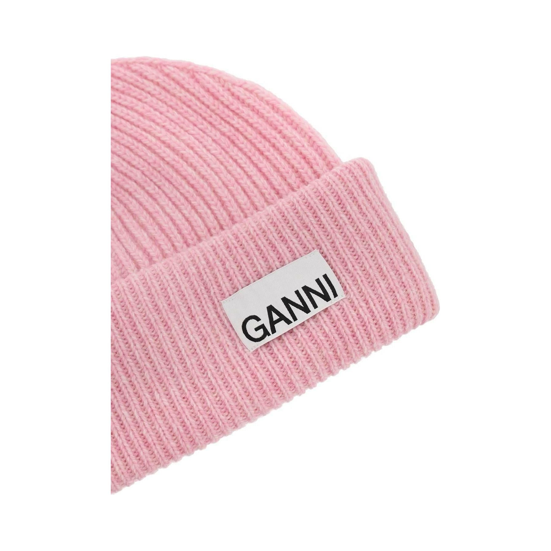 Beanie Hat With Logo Label GANNI JOHN JULIA.