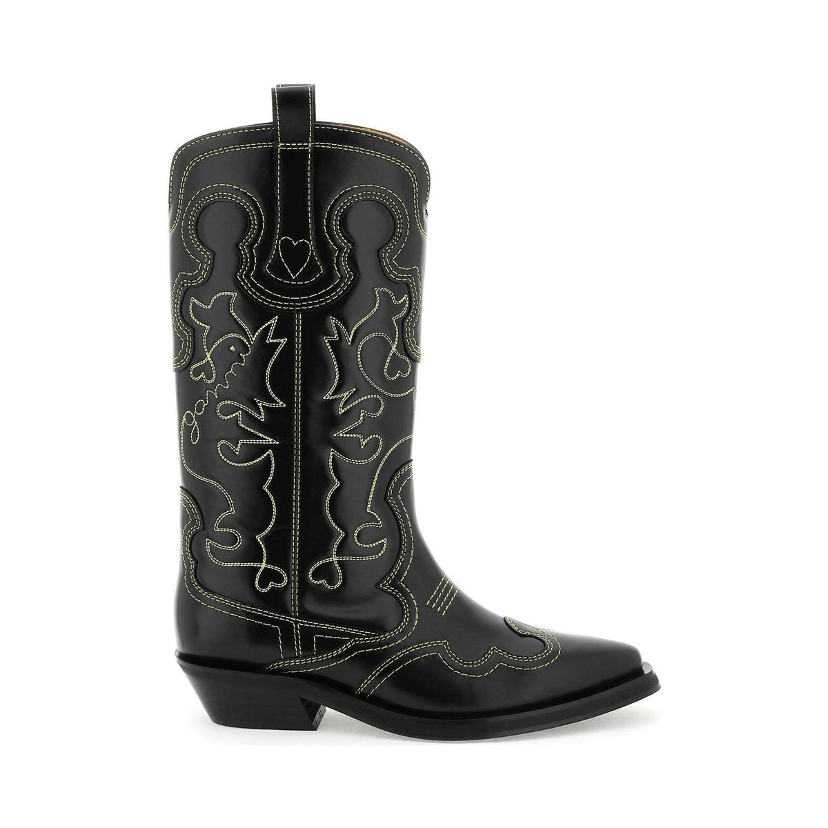 Black and Yellow Embroidered Leather Western Boots GANNI JOHN JULIA.