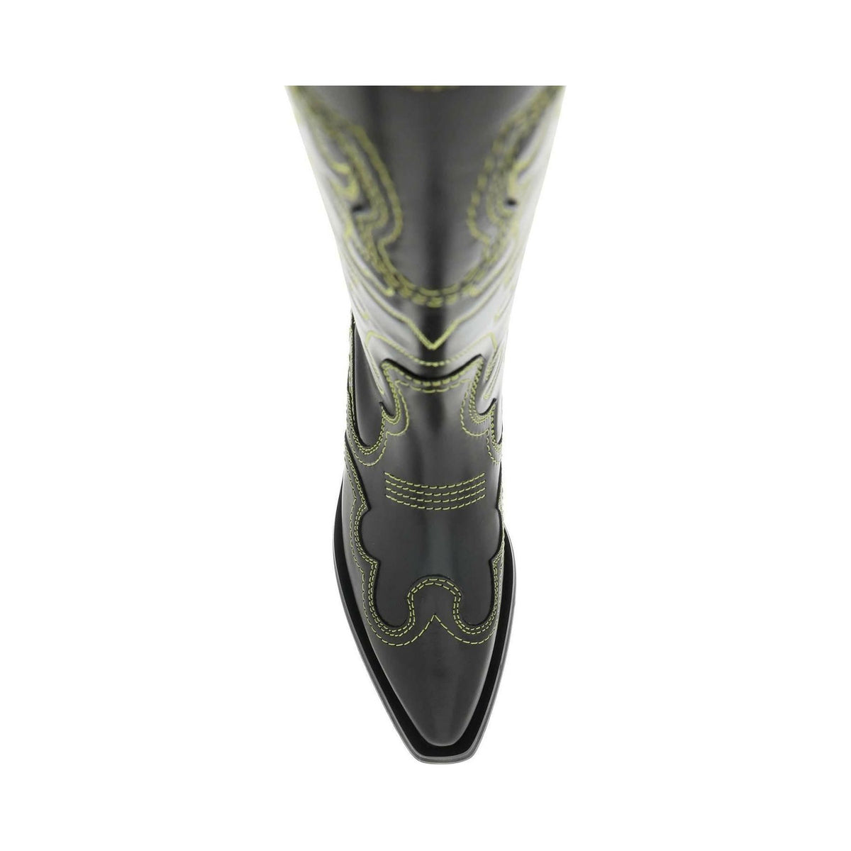 GANNI - Black and Yellow Embroidered Leather Western Boots - JOHN JULIA
