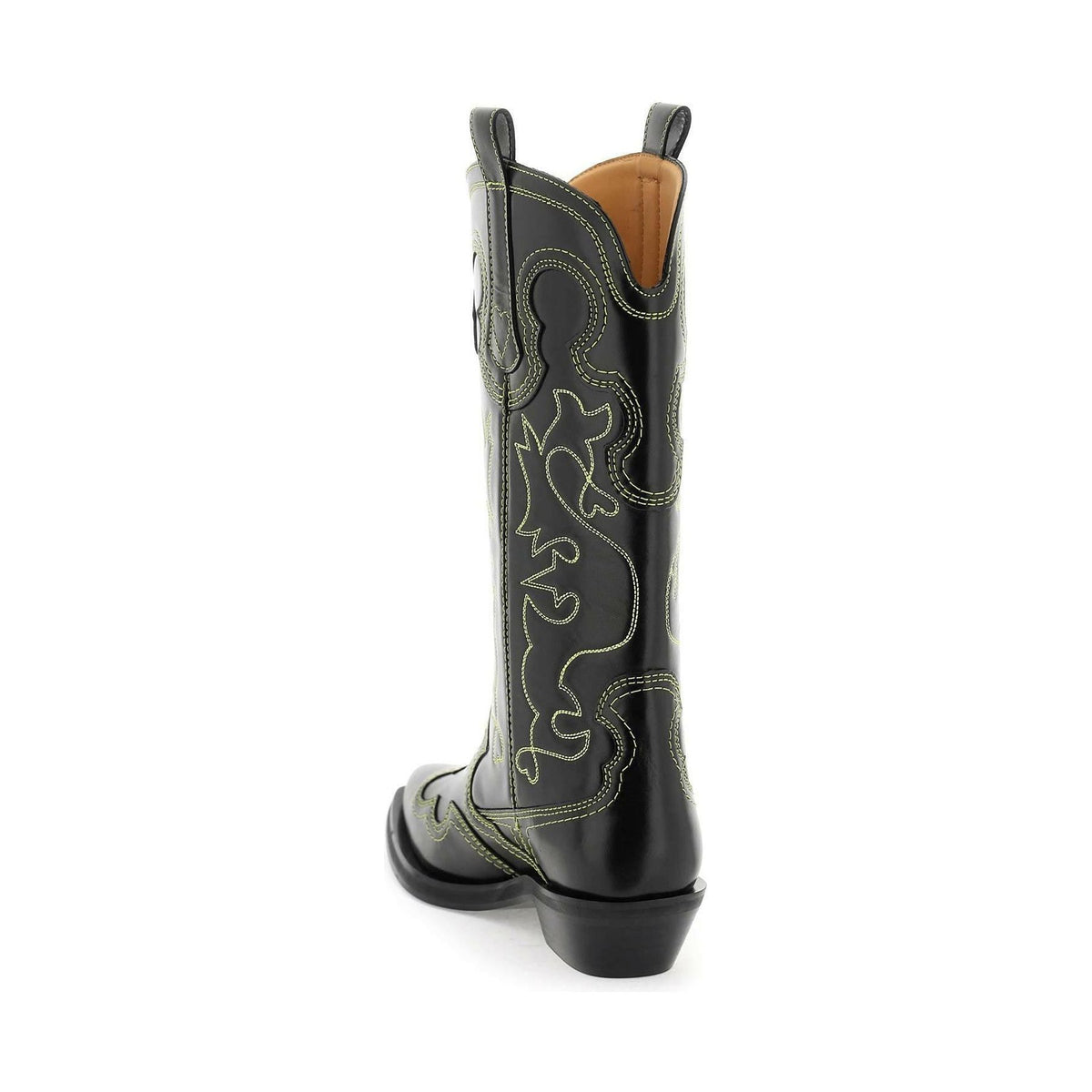 GANNI - Black and Yellow Embroidered Leather Western Boots - JOHN JULIA