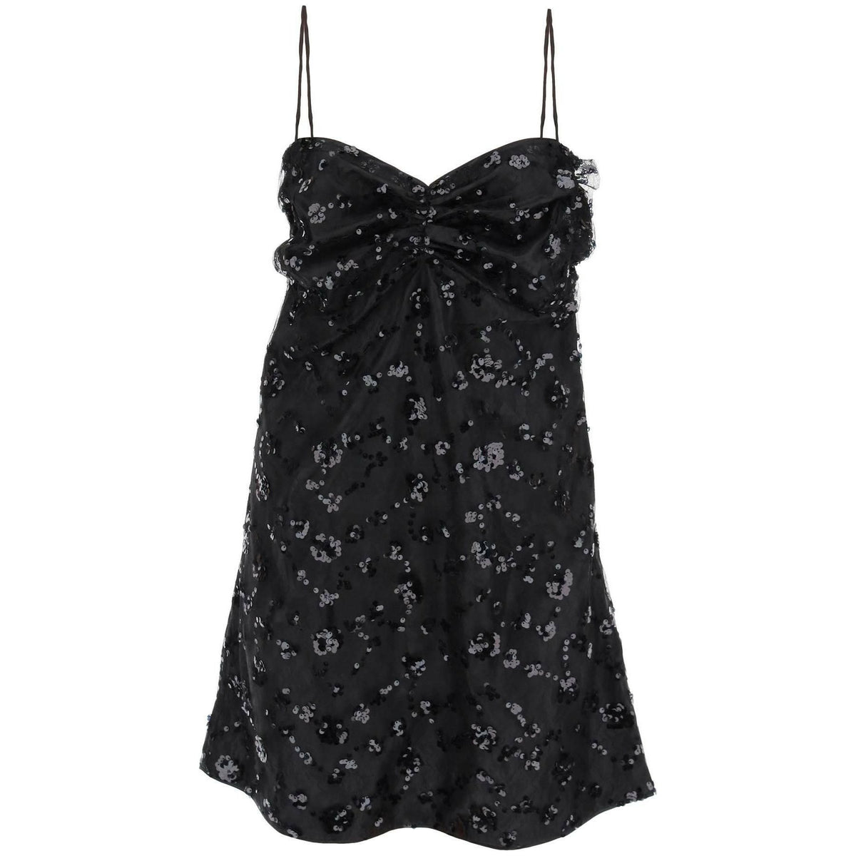 GANNI - Black Recycled Sequins Lace Mini Dress - JOHN JULIA
