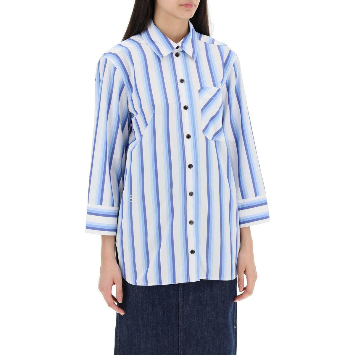 Ganni Blue Striped Organic Cotton Overshirt Shirt - JOHN JULIA