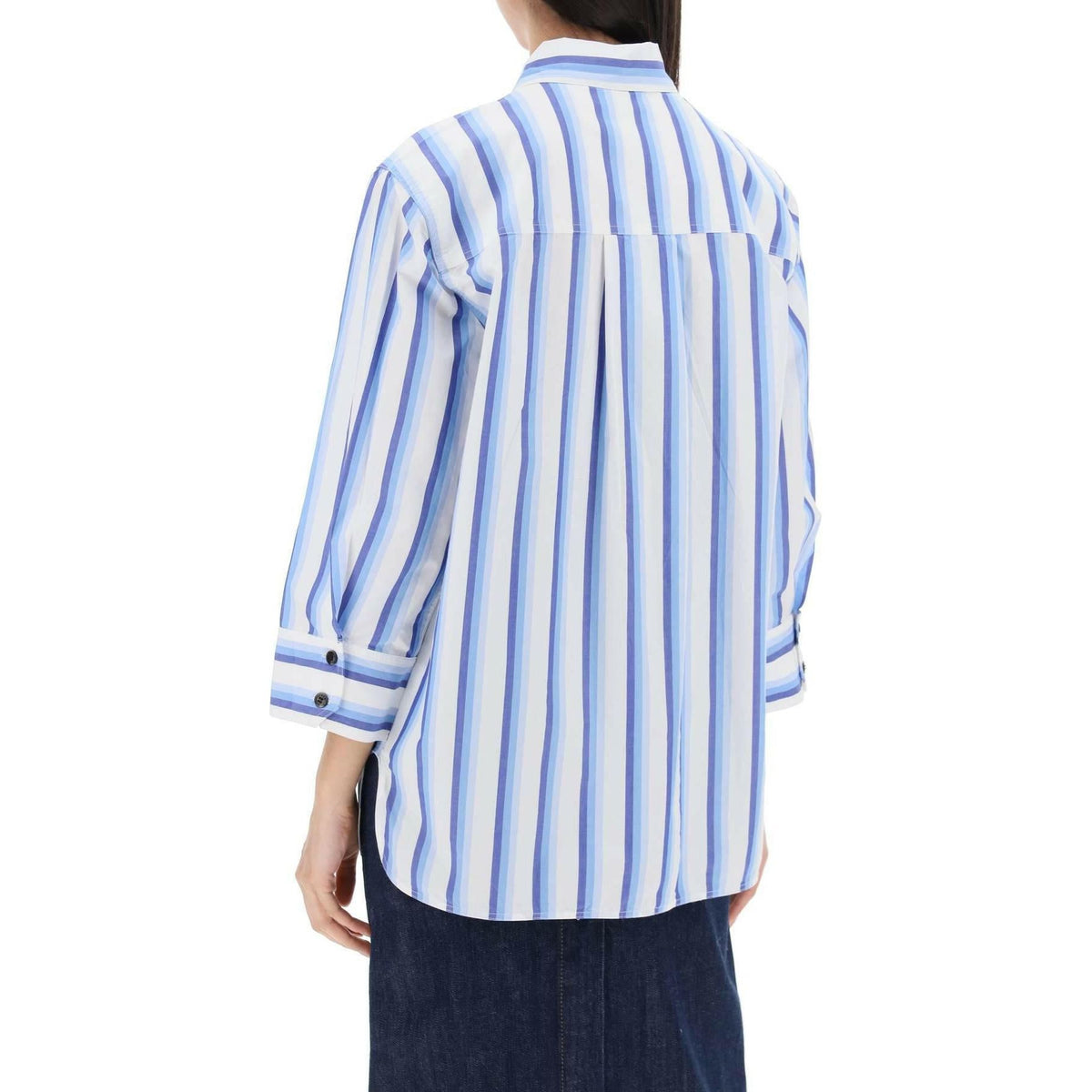 GANNI - Blue Striped Organic Cotton Overshirt Shirt - JOHN JULIA