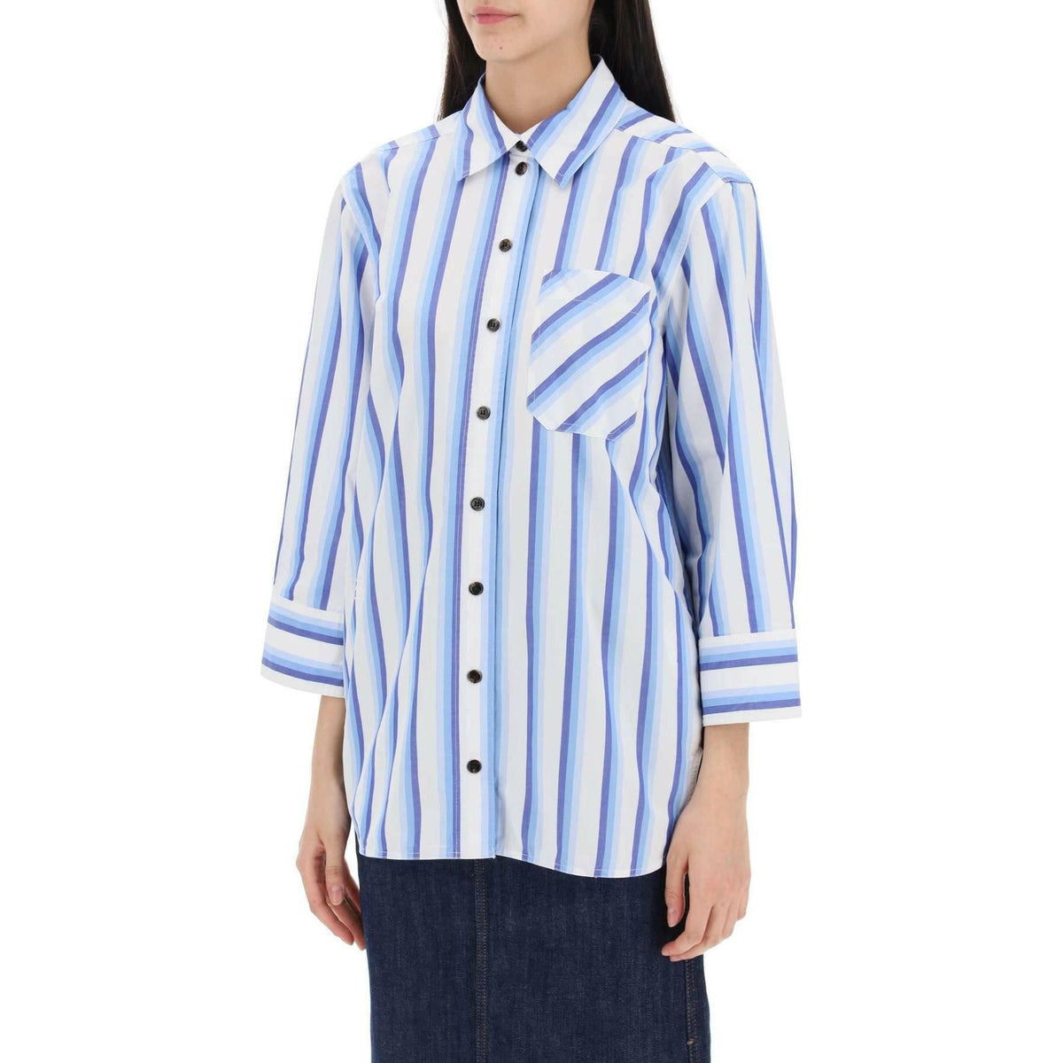 Blue Striped Organic Cotton Overshirt Shirt GANNI JOHN JULIA.