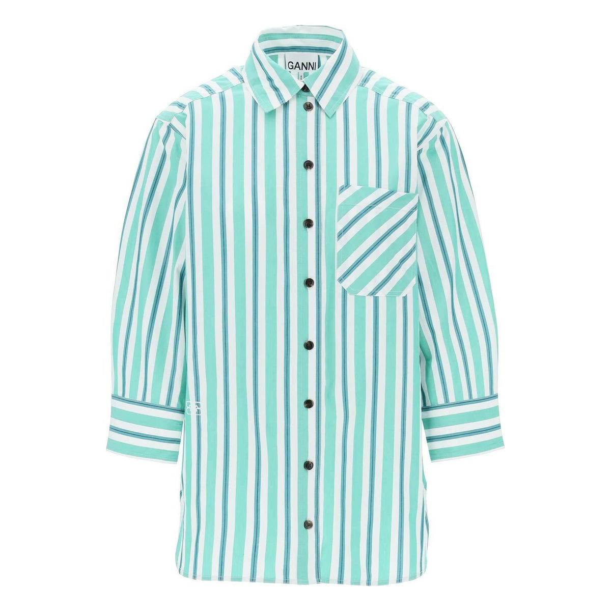 GANNI - Green Striped Organic Cotton Oversized Shirt - JOHN JULIA