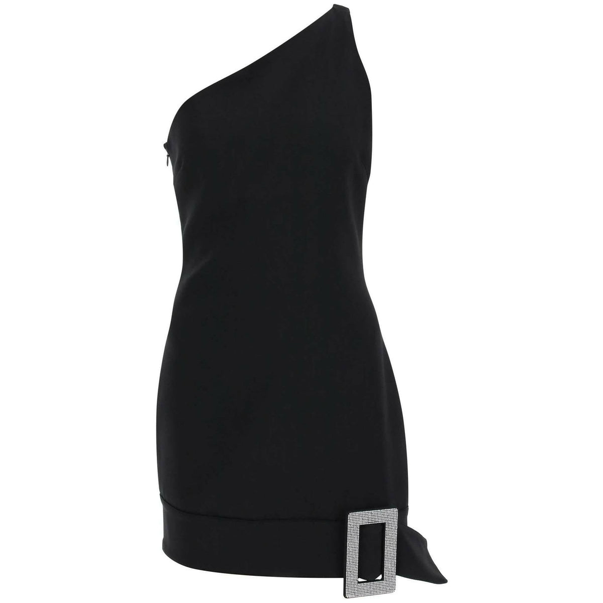 GIUSEPPE DI MORABITO - Black One Shoulder Rhinestone Buckle Mini Dress - JOHN JULIA