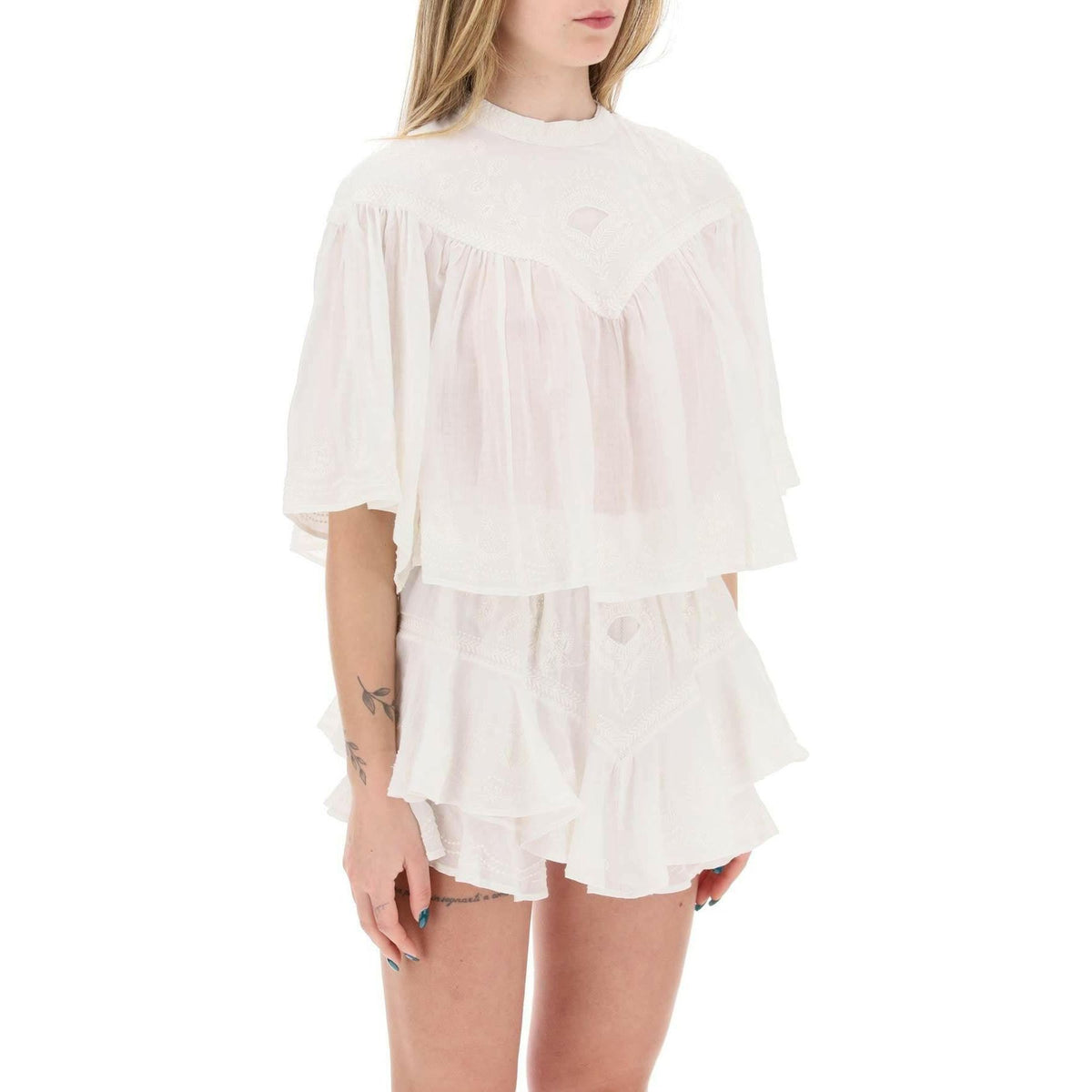 ISABEL MARANT - White Cropped Elodie Blouse With Wide Sleeves And Embroidery - JOHN JULIA