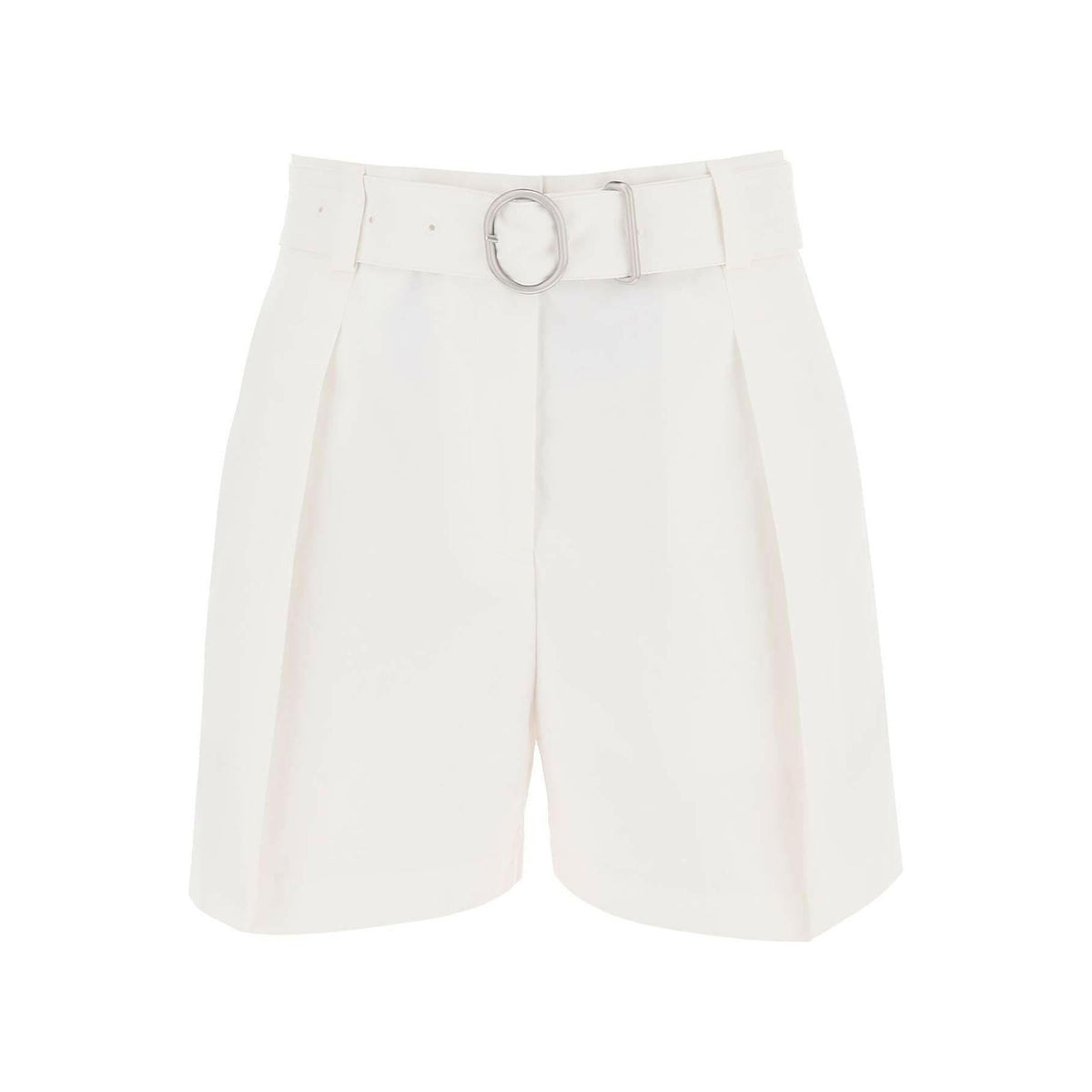 JIL SANDER - Optic White Belted Cotton Canvas Tailored Shorts - JOHN JULIA