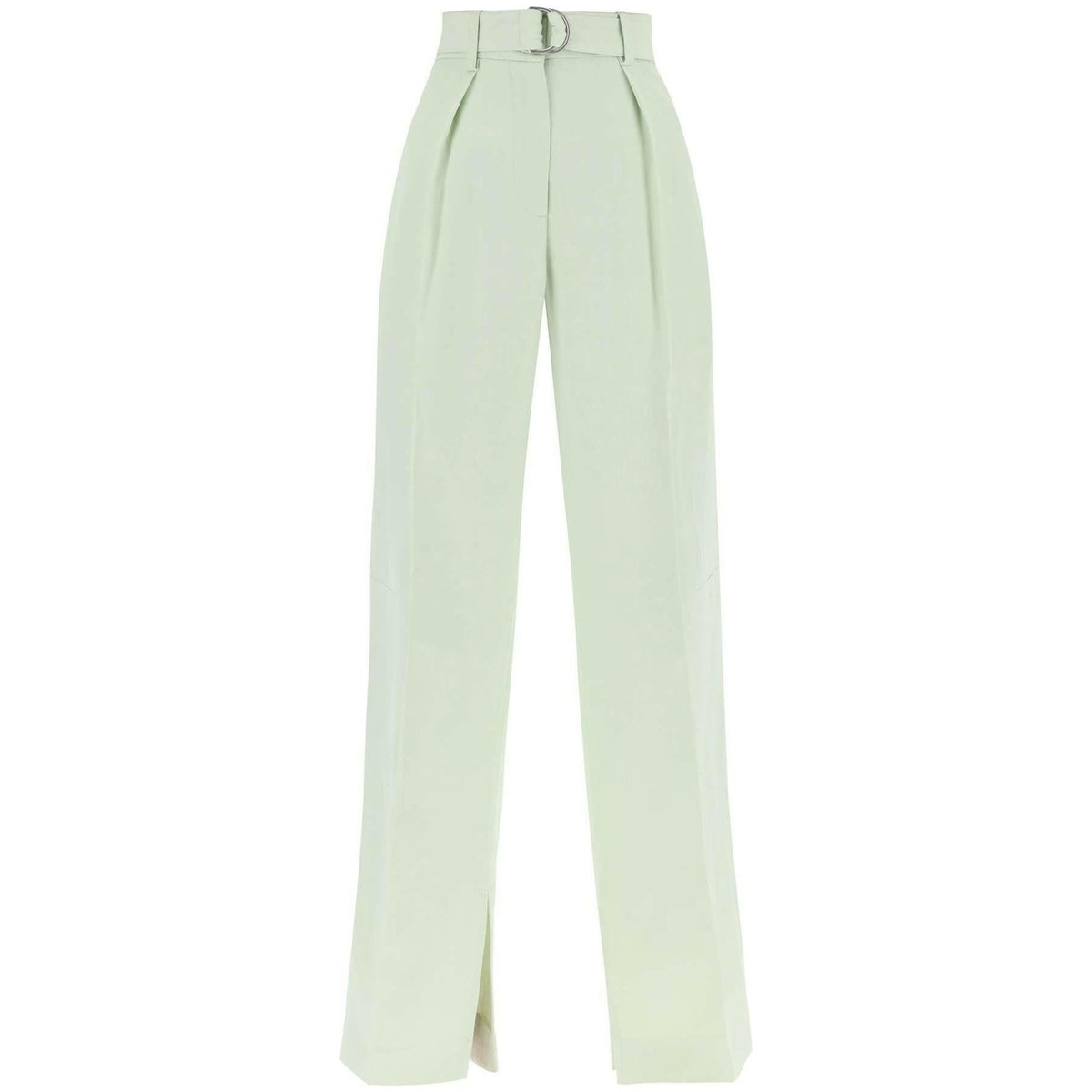 JIL SANDER - Pale Green Linen-Blend Belted Trousers - JOHN JULIA
