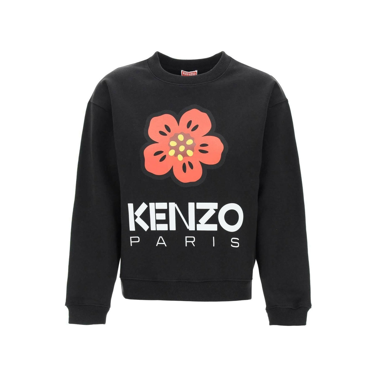 KENZO - Black Bokè Flower Print Crew Neck Cotton Sweatshirt - JOHN JULIA