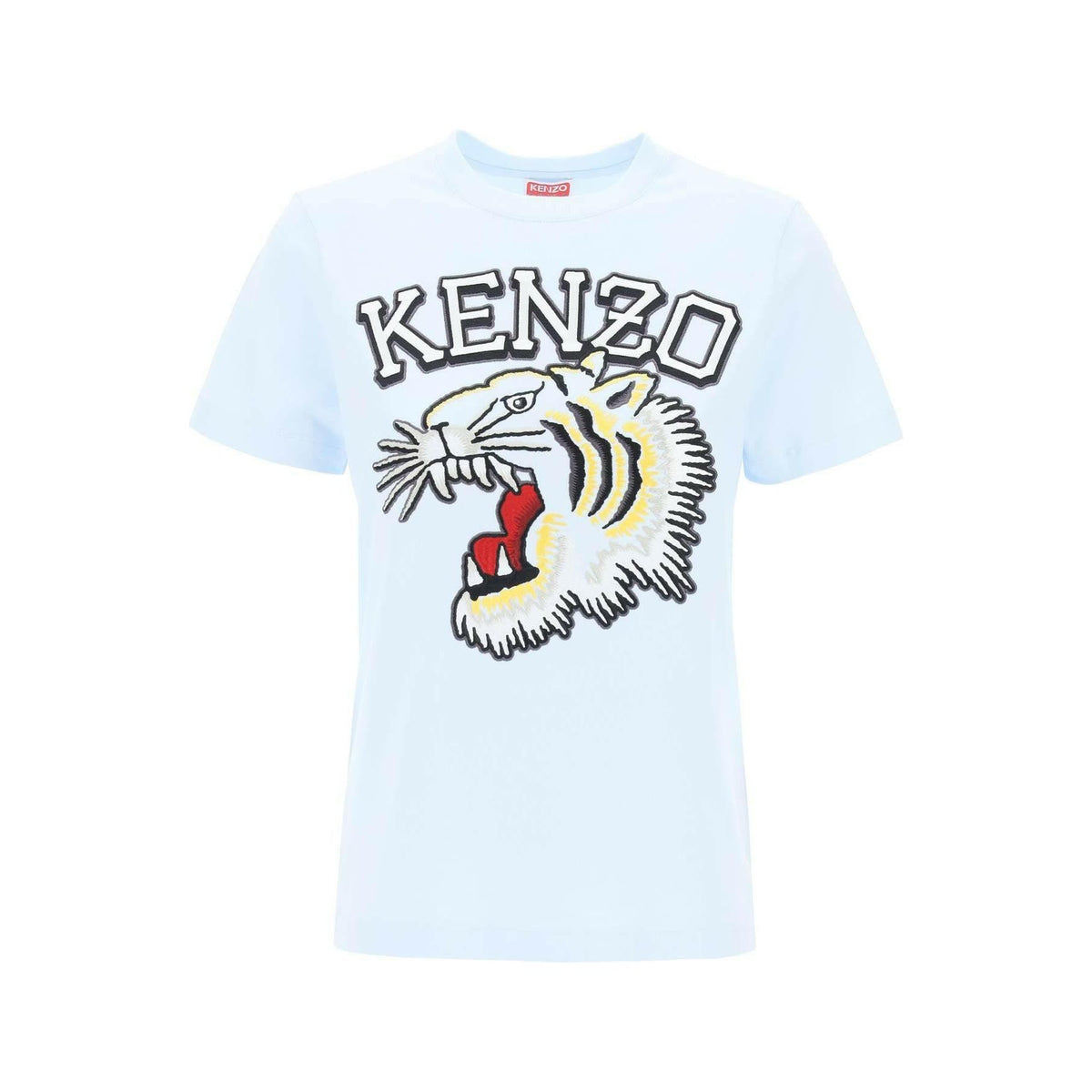 KENZO - Blue Embroidered Tiger Varsity Cotton Crew Neck T-Shirt - JOHN JULIA