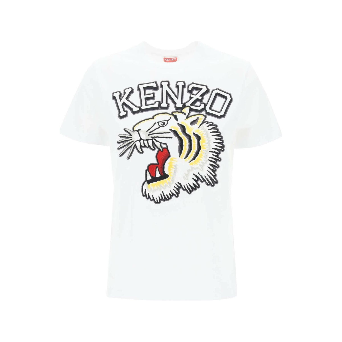 KENZO - White Embroidered Tiger Varsity Cotton Crew Neck T-Shirt - JOHN JULIA