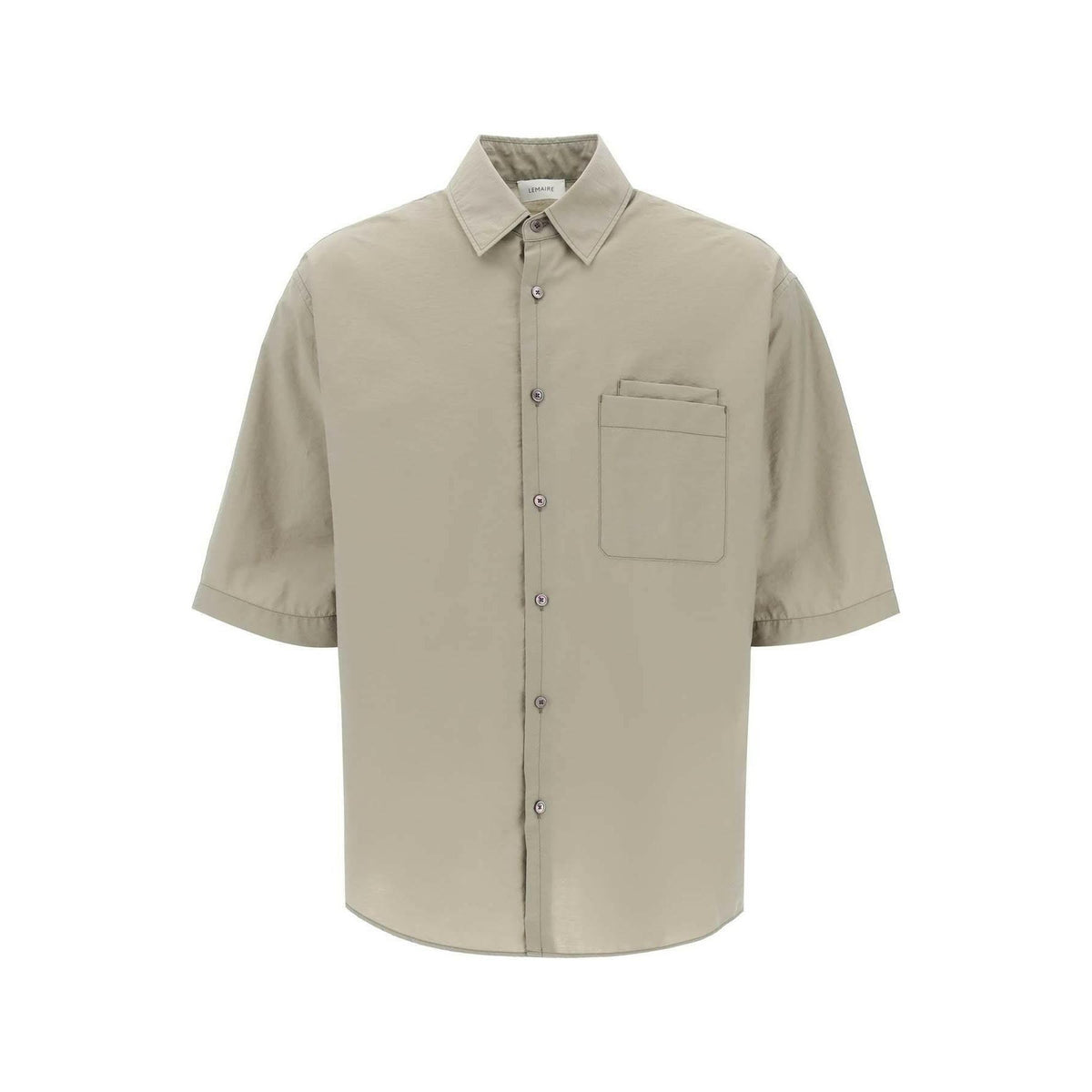 LEMAIRE - Dusty Khaki Washed Technical Cotton Double Pocket Short Sleeve Shirt - JOHN JULIA