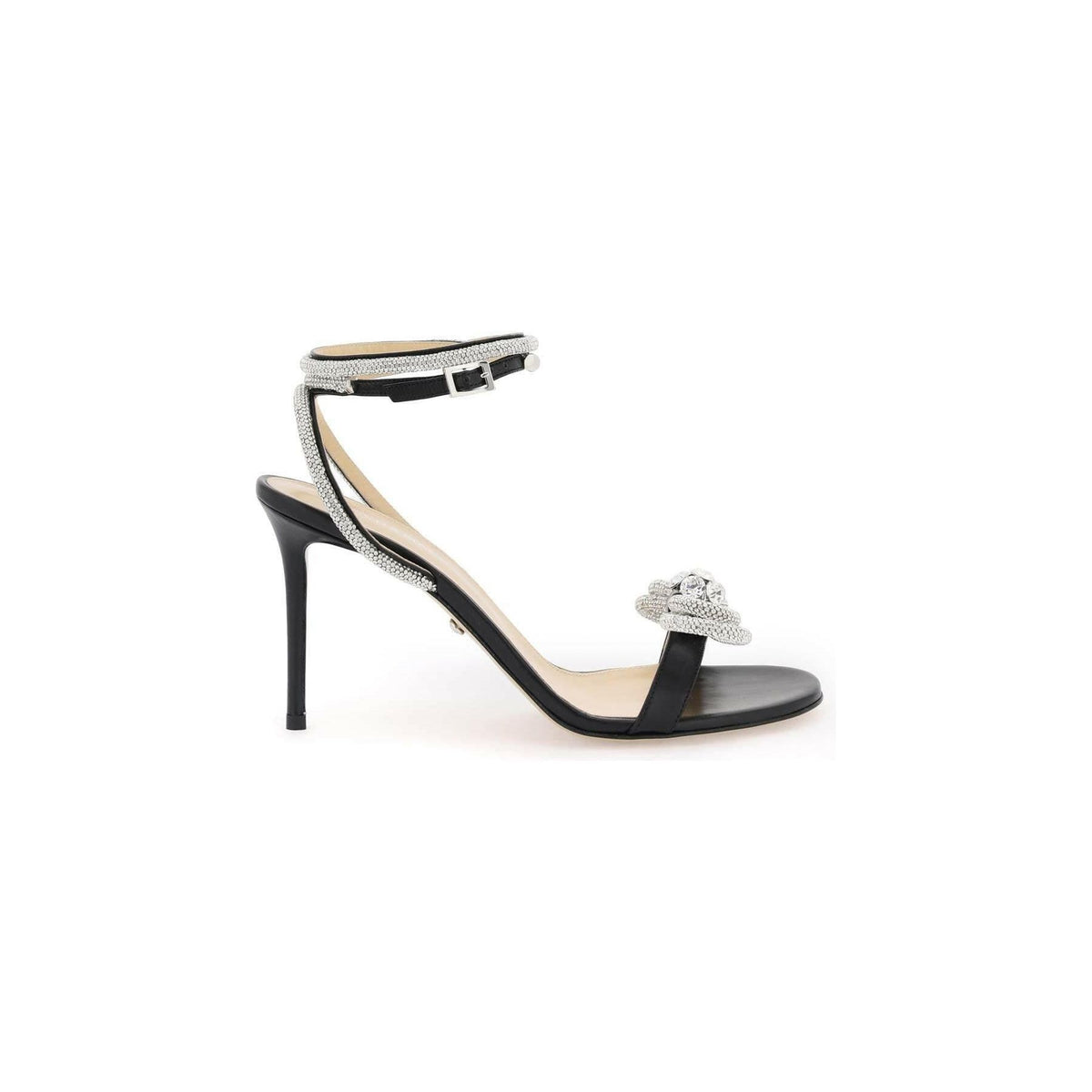 Black Double Bow Crystal Embellished Leather Sandals MACH & MACH JOHN JULIA.