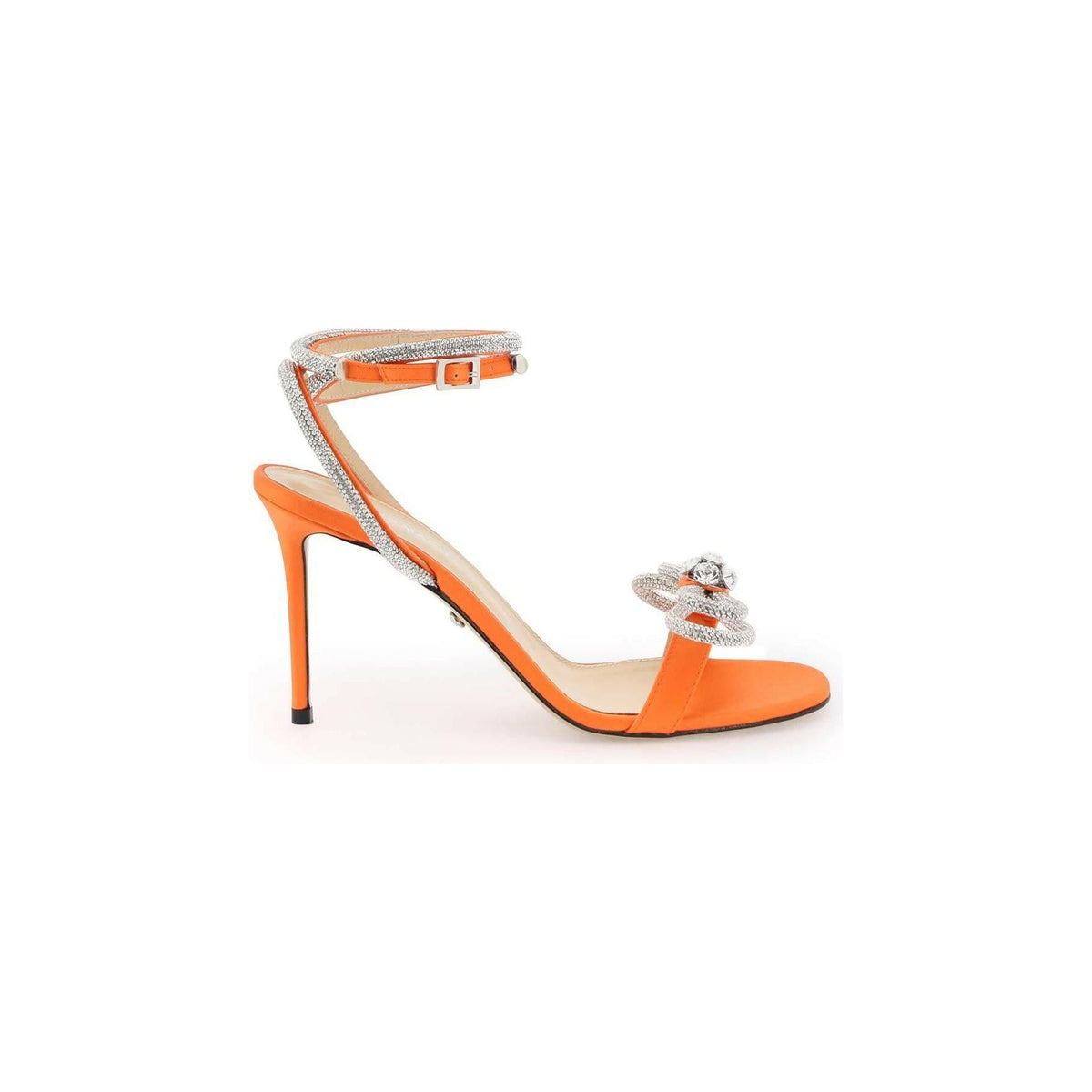 MACH & MACH - Orange Double Bow Crystal Embellished Silk Satin Sandals - JOHN JULIA