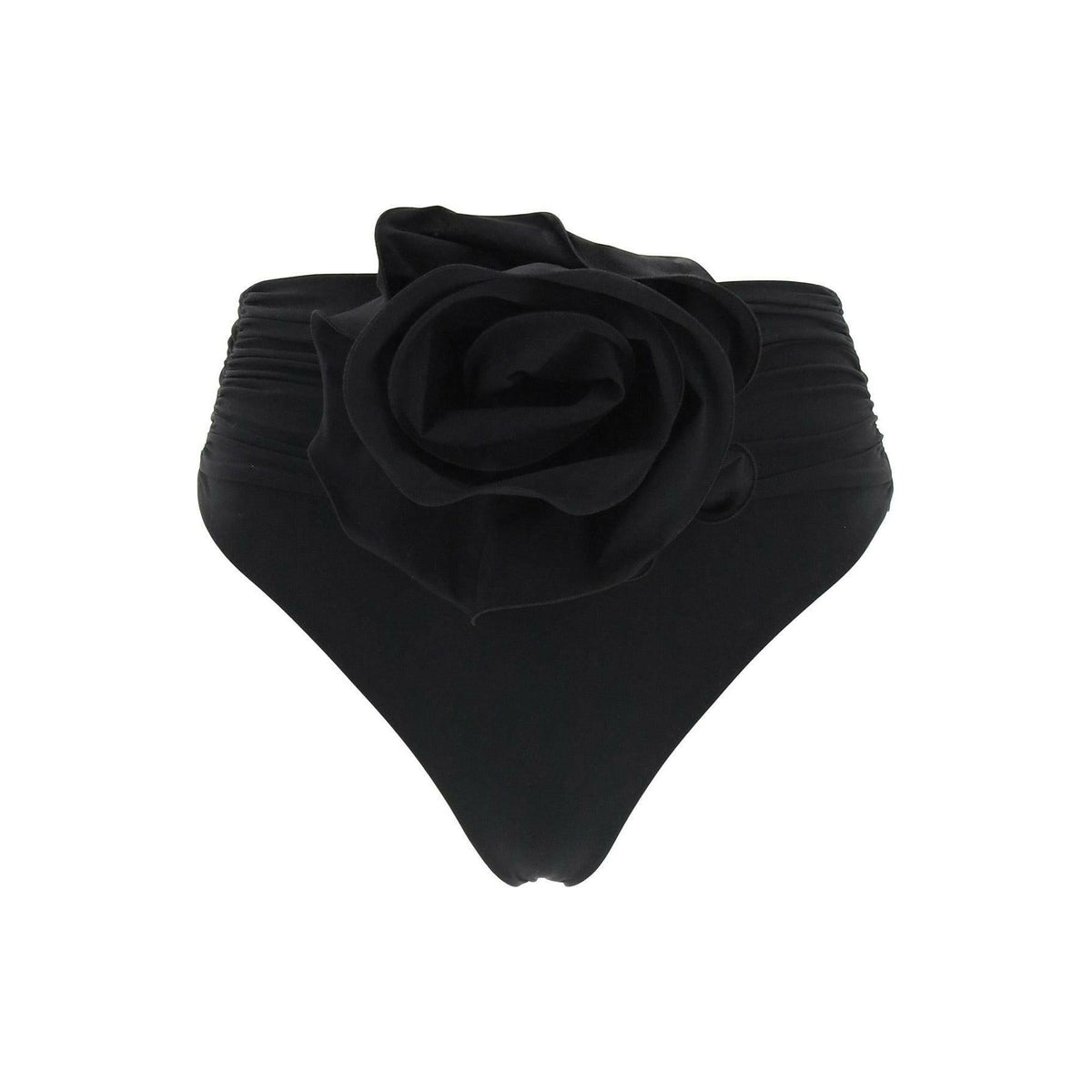 MAGDA BUTRYM - Black High-Waisted Flower Appliqué Swim Bottom - JOHN JULIA
